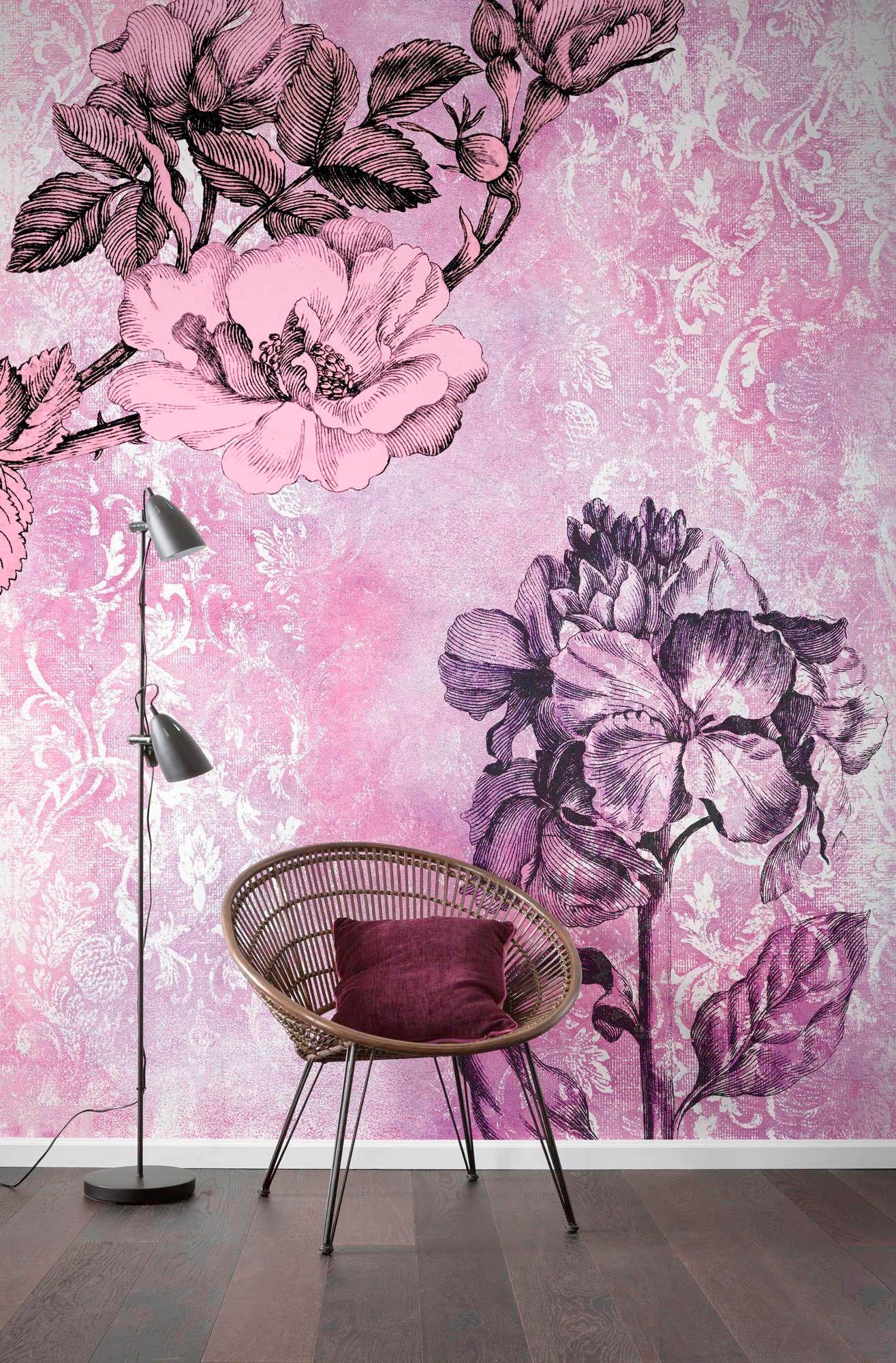 Komar Vliestapete »Digitaldruck Vlies - Baroque Pink - Größe 200 x 250 cm«, bedruckt, Wohnzimmer, Schlafzimmer