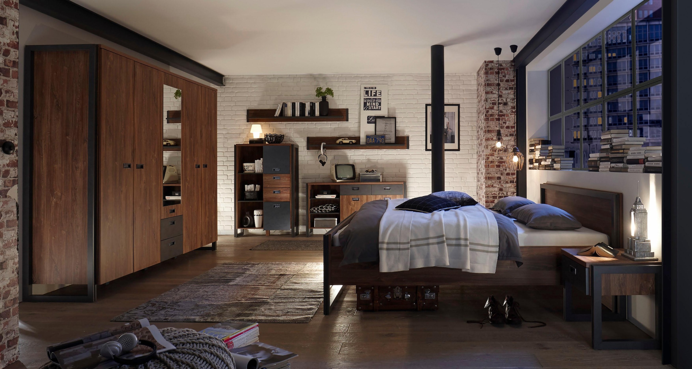 Home affaire Bett »Detroit Einzelbett im Industrial Design, Bettrahmen, Schlafzimmer«, in 3, Breiten (Liegeflächen 90/140 oder 180x200cm)