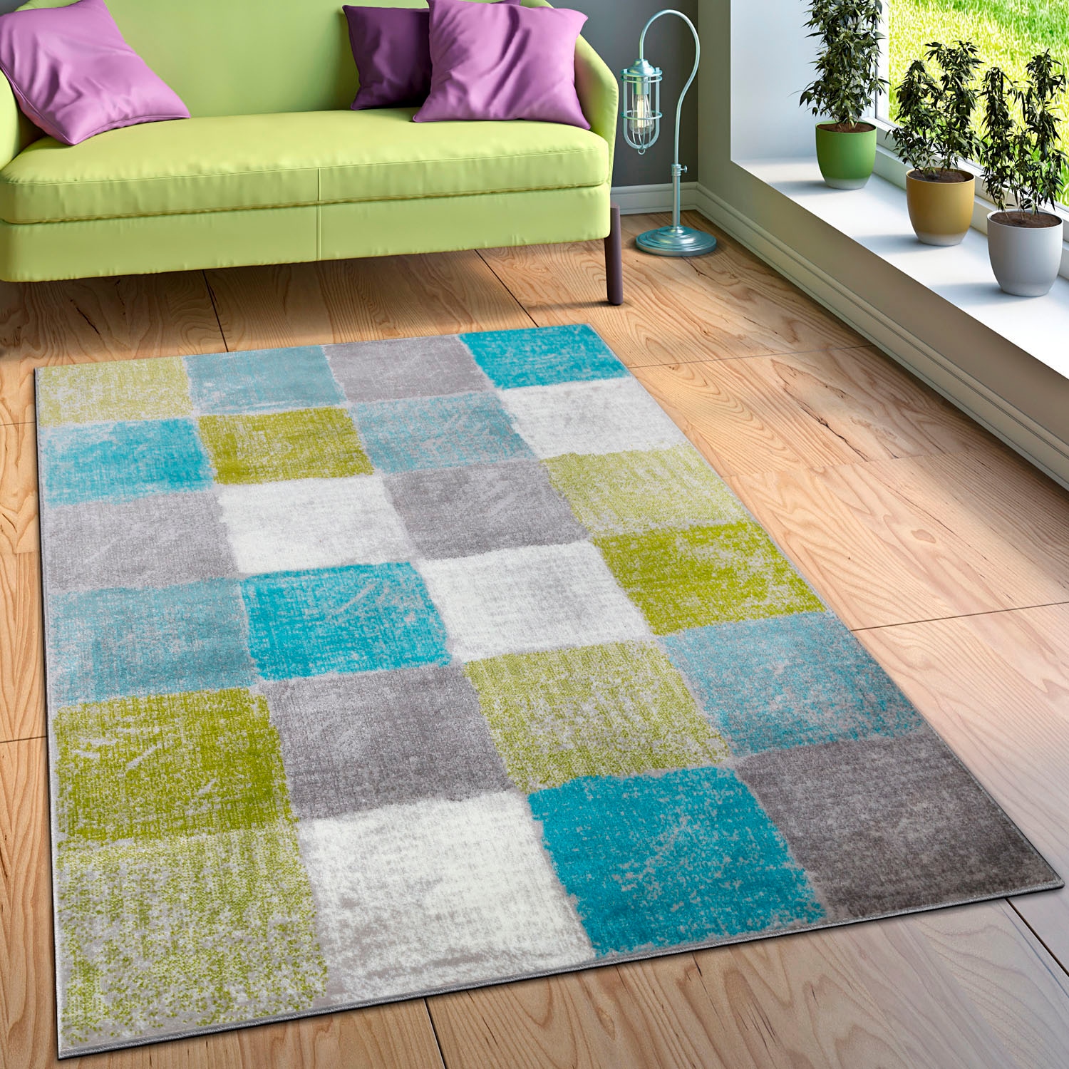Paco Home Teppich »Metro 155«, rechteckig, Kurzflor, modernes Karo-Muster,  ideal im Wohnzimmer & Schlafzimmer auf Rechnung | BAUR