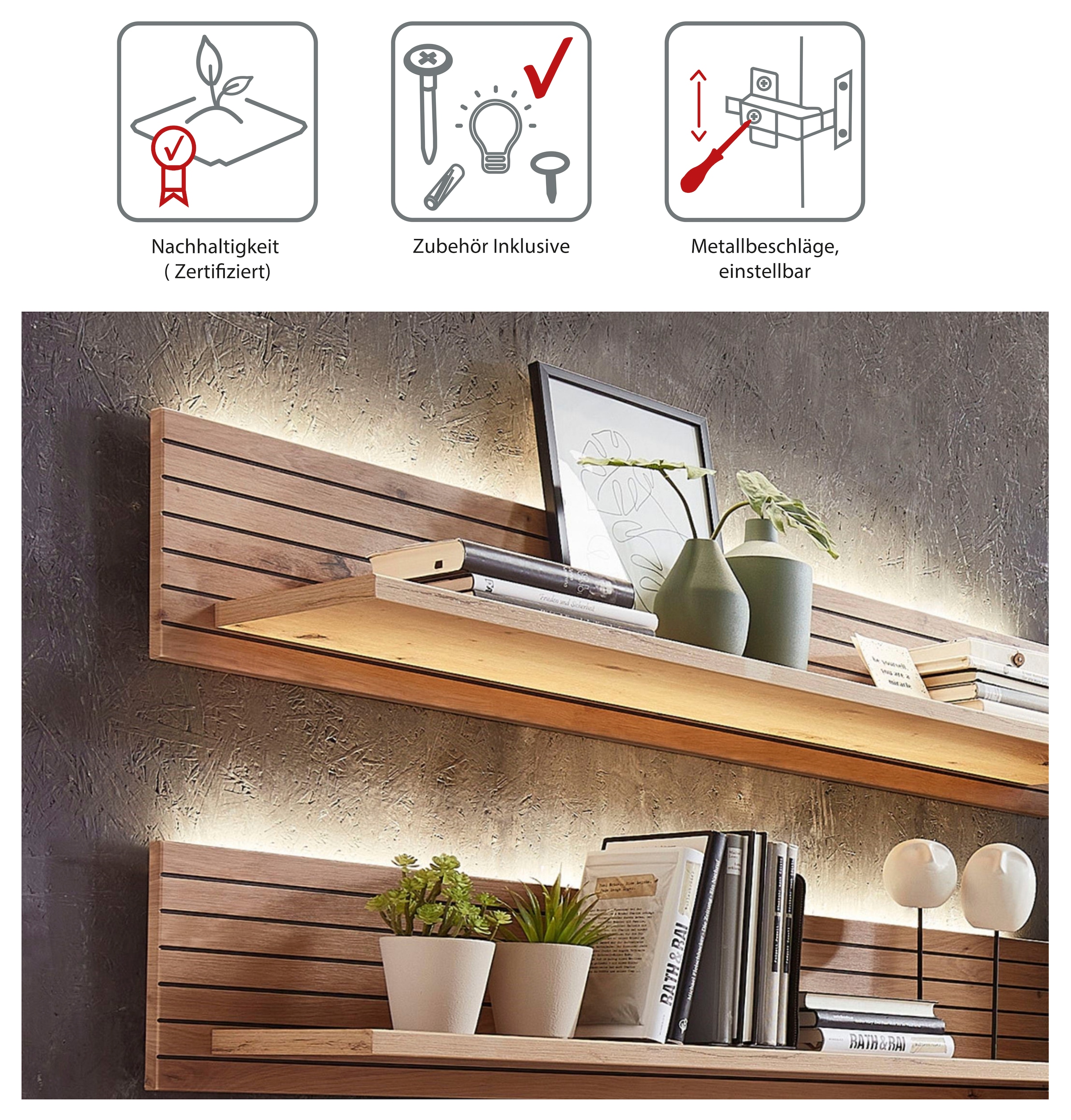 Innostyle Wandboard »Core, Wandbord Maße B/H/T 120x22x23 cm«, (1 St.), Wandbord mit 1 Boden inkl. LED Beleuchtung