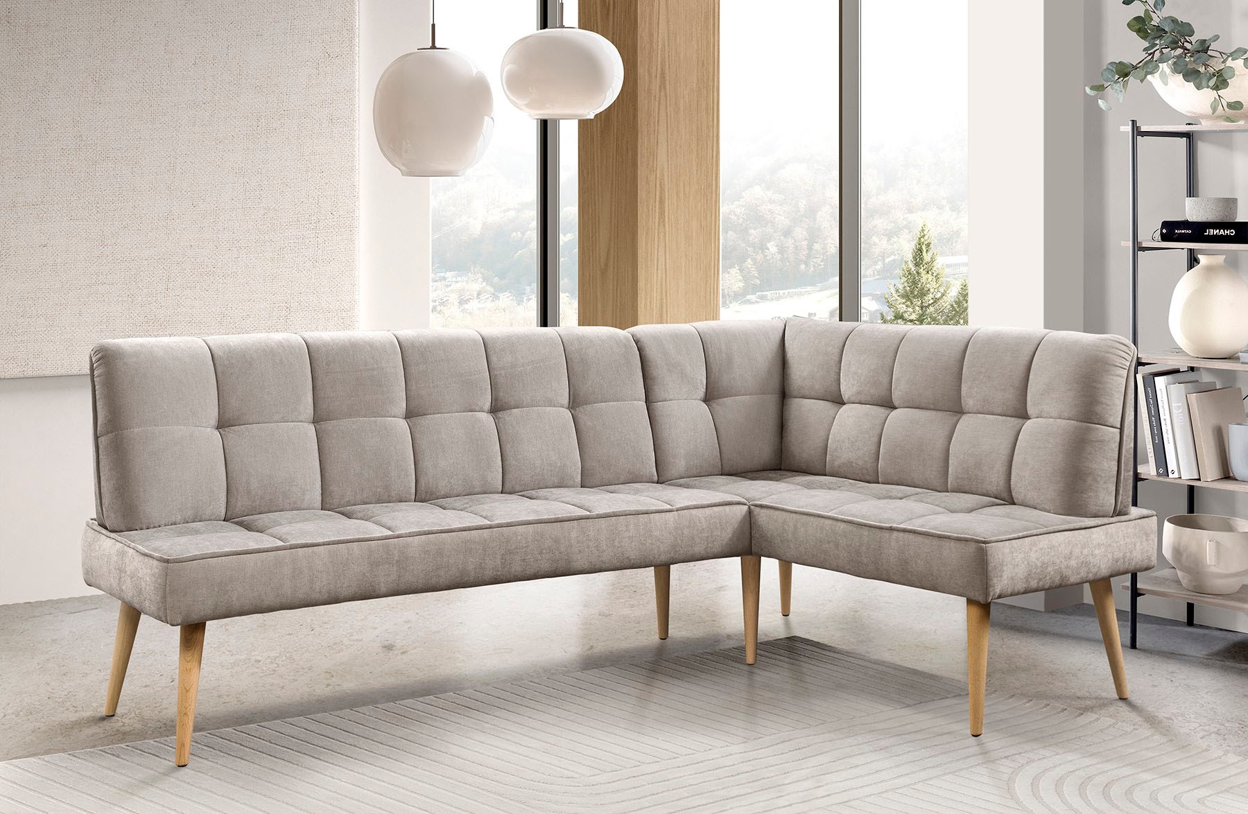 exxpo - sofa fashion Eckbank »Latte« moderne Sitz- und Rückensteppung, bequem und elegant, hoher Holzfuß