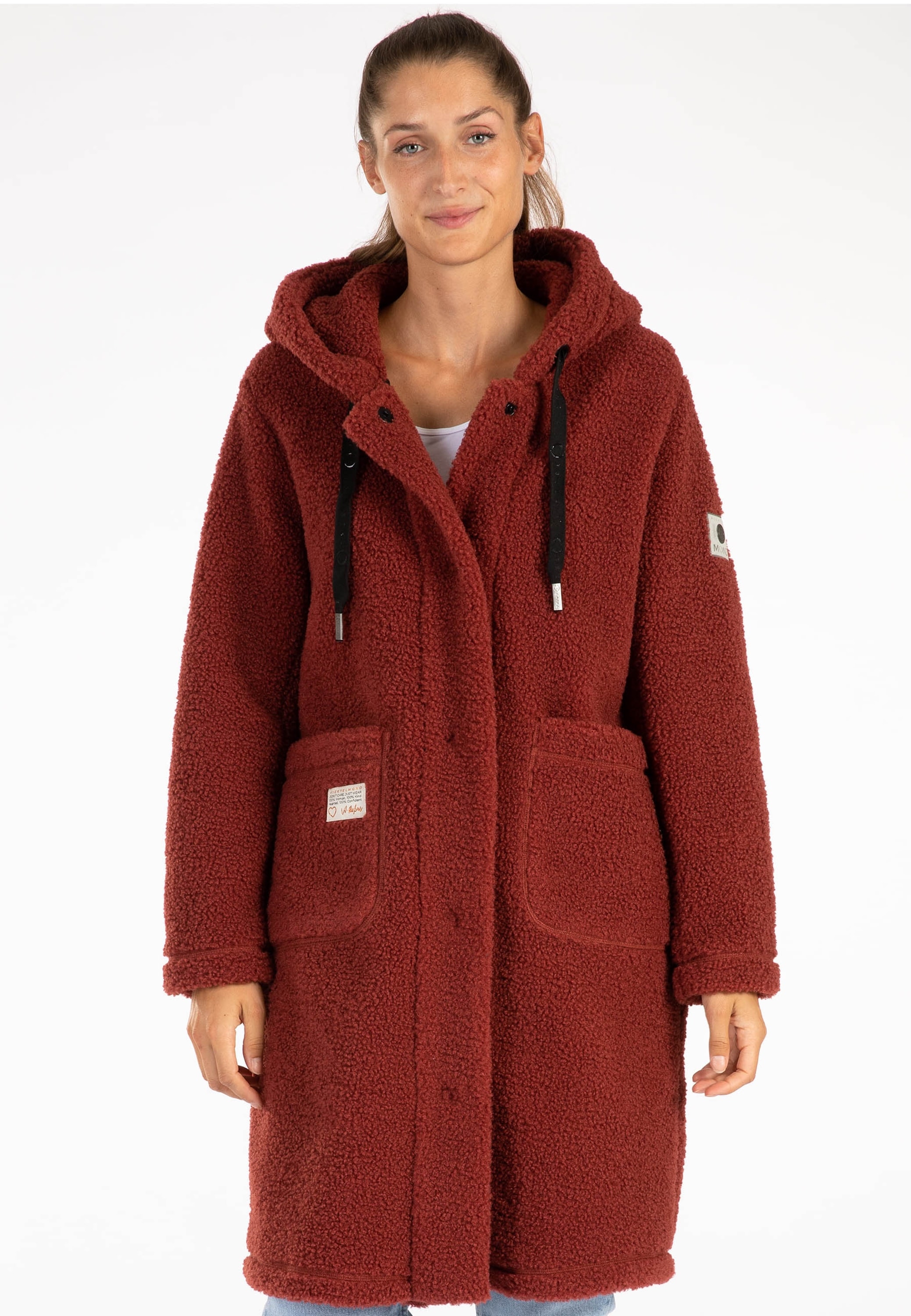 LPO Damen Fleecejacke "SHERPA DENISE Fleecemantel"rot, Gr. 46, 100% Polyester, Jacken, Ultra‐weiche Sherpa‐Innenausstattung