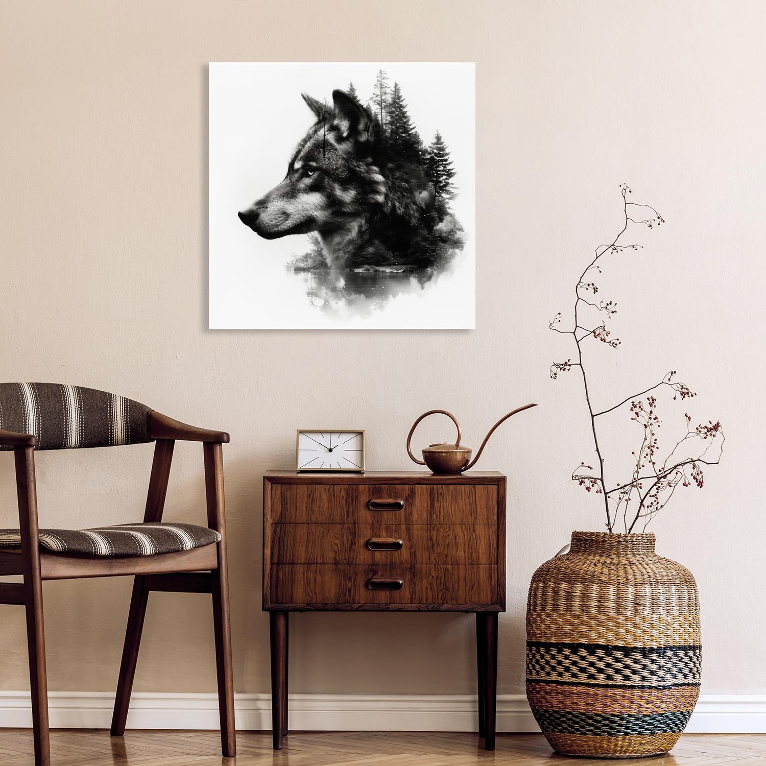 queence Acrylglasbild »Fotomaipulation Wolf«, Baumbilder-Bäume-Gesicht-Kunst-Landschaft-mystischer Wald-Natur-Schwarz-Weiß-Wald-Waldbilder-Wildtiere-Wolfbilder-Wölfe, (1 St.), Fine Art-Print in Galeriequalität