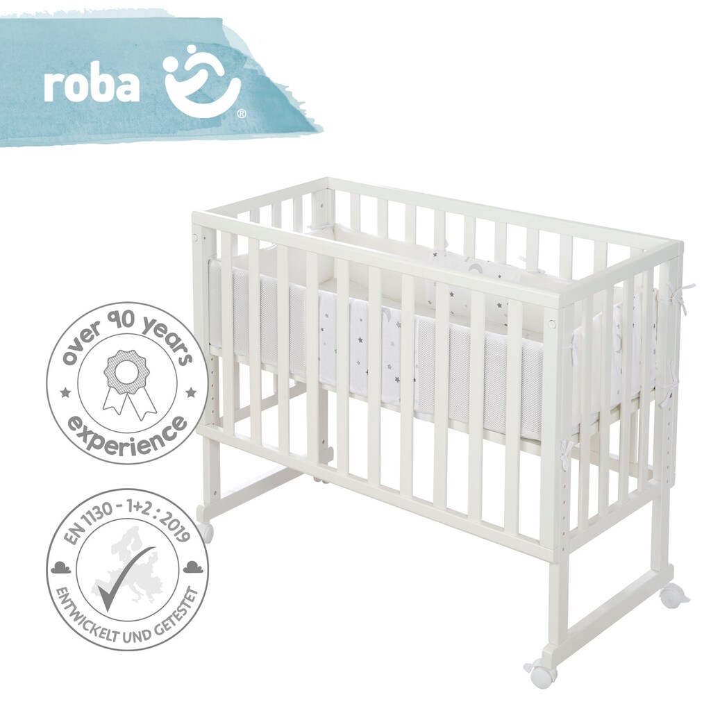 roba® Stubenbett »Safe Asleep® 2in1, weiß, Sternenzauber grau«, mit 4 Rollen, Matratze, Nestchen und Sicherheitsbarriere