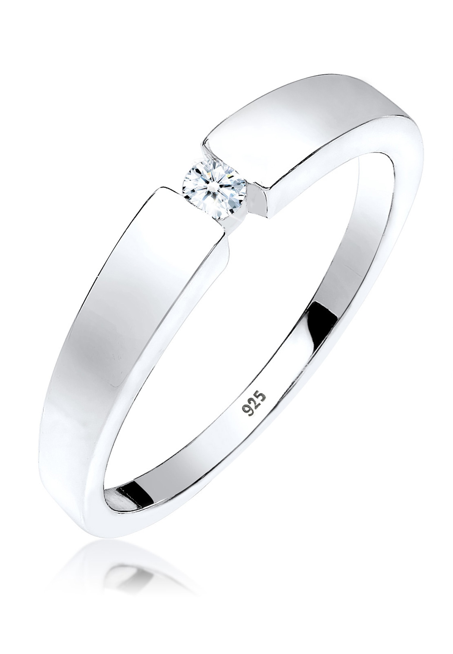 ELLI DIAMONDS Damen Verlobungsring "Ring Klassisch Bandring Diamant 0.06 ct. 925 Silber", 54, Silber 925 (Sterlingsilber), weiß, Silber 925