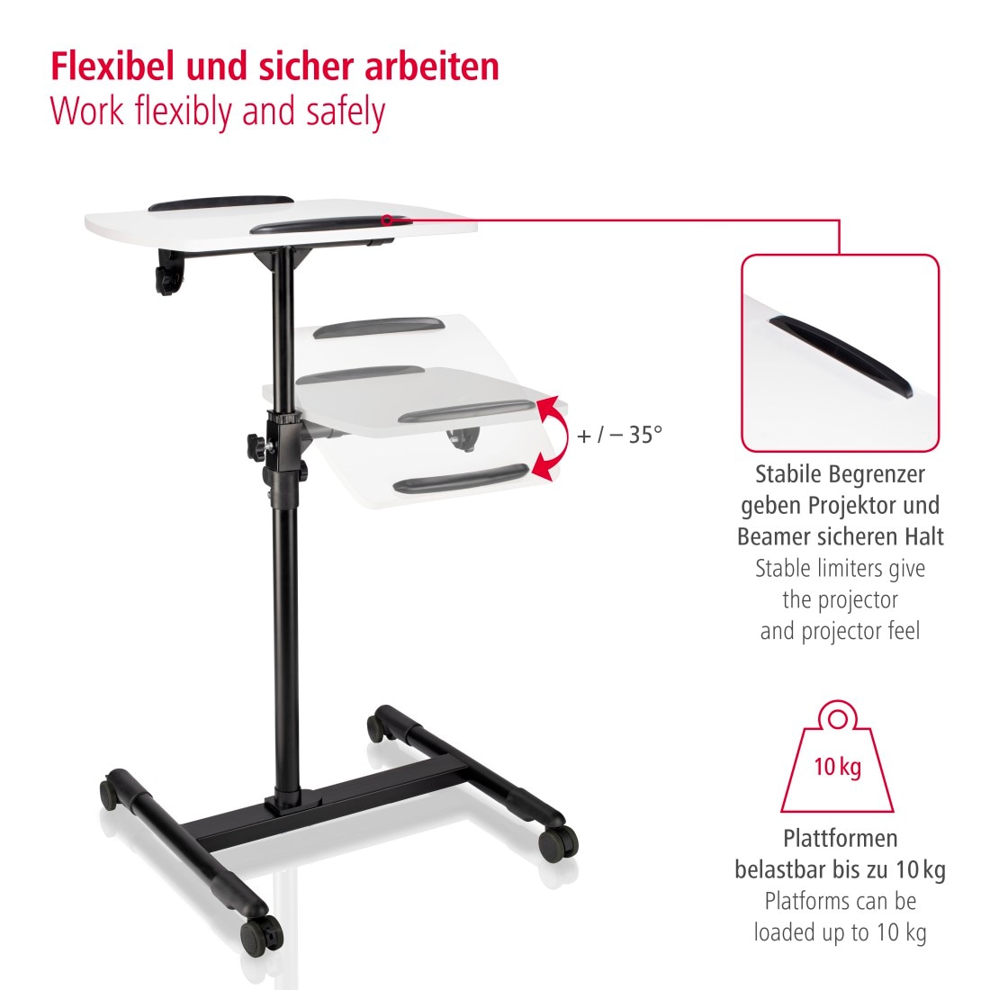 Hama Beamer »Beamertisch, 2 Flächen (je 10kg)«, höhenverstellbar, neigbar Beamerwagen mit Rollen, 360°