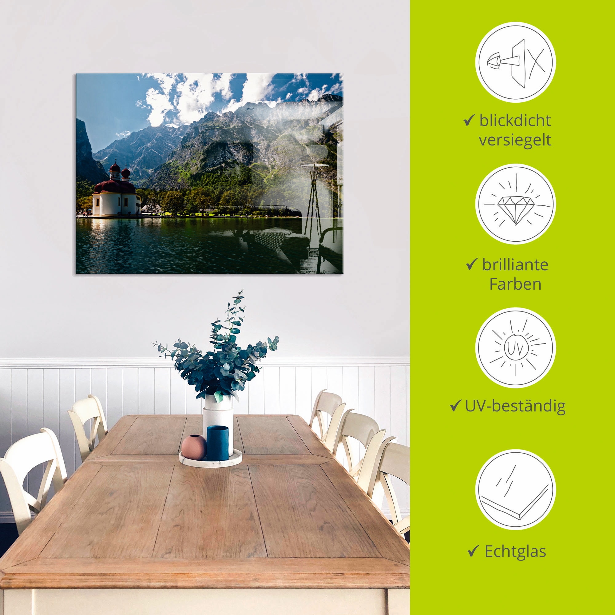 Artland Glasbild »St. Bartholomä Königssee I«, Berge, (1 St.), in verschiedenen Größen