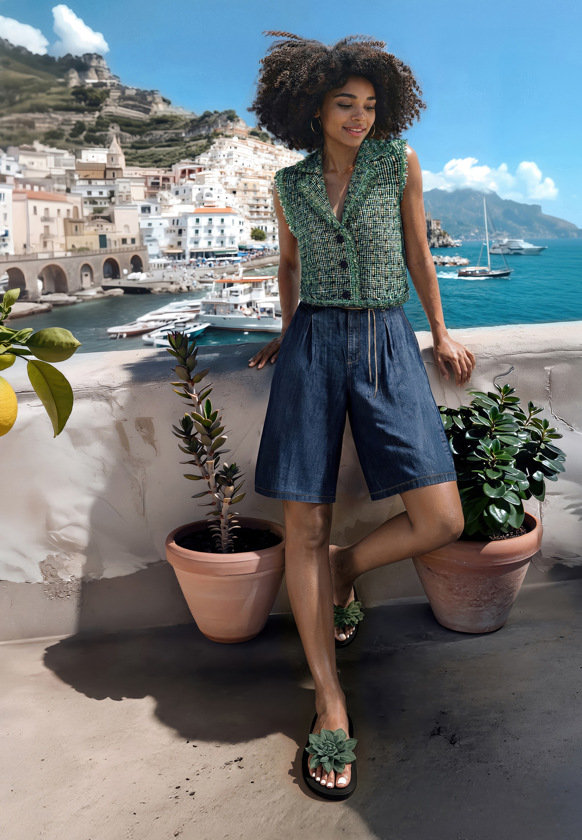 Cartoon Bermudas »Damen mit Bindegürtel«