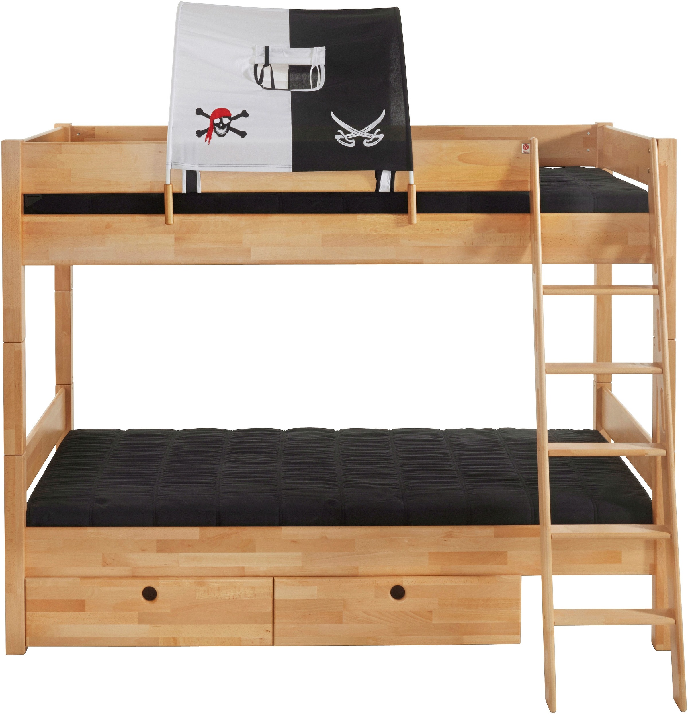 Relita Etagenbett »Stefan«, inkl. Rolllattenrost, mit Leiter u. Absturzschutz, Textil-Set, Buche