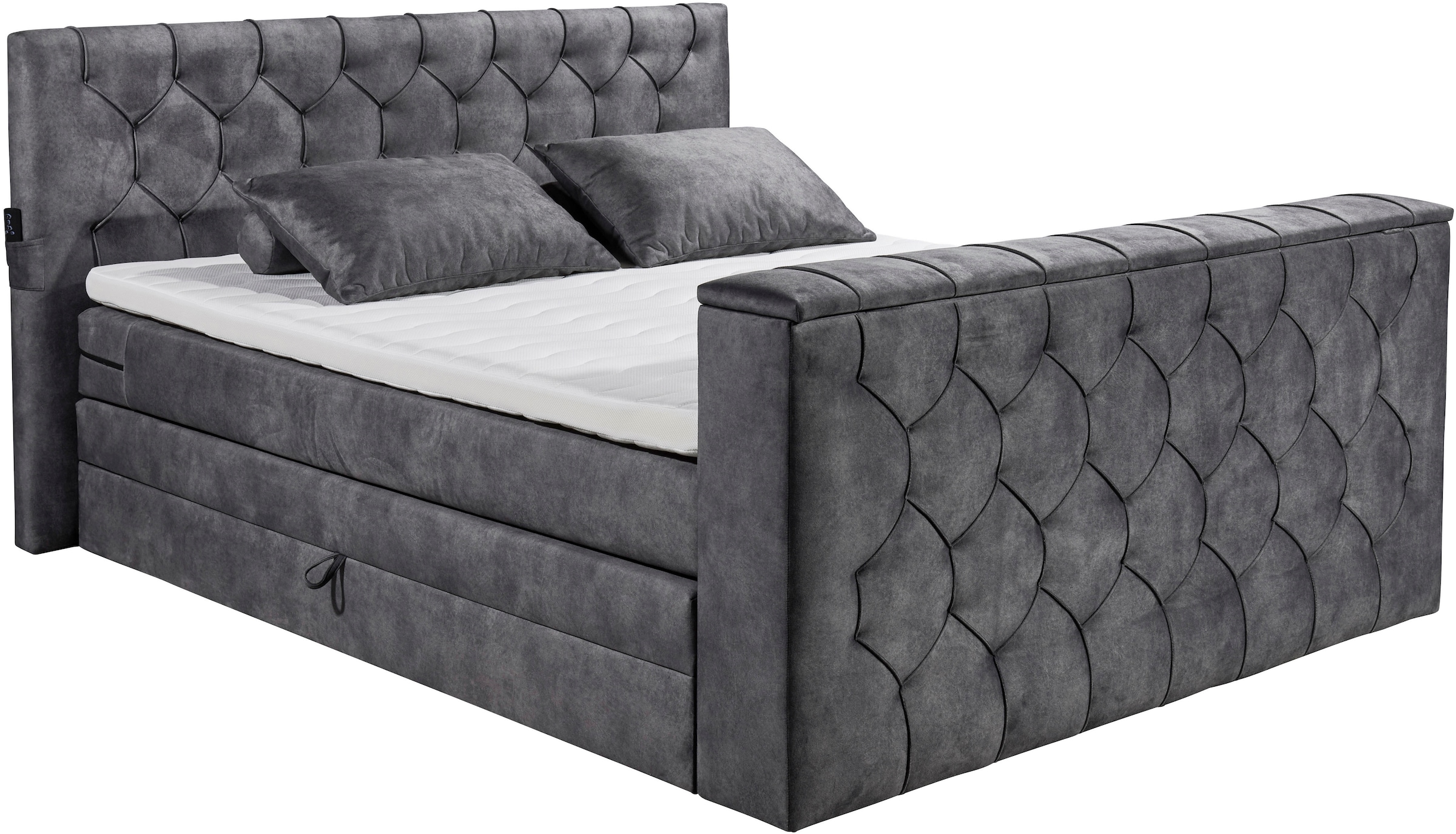 ED EXCITING DESIGN Boxspringbett »Springdale«, mit Bettkasten, motorisierter TV-Halterung, Duo-Matratze (H3/H4)