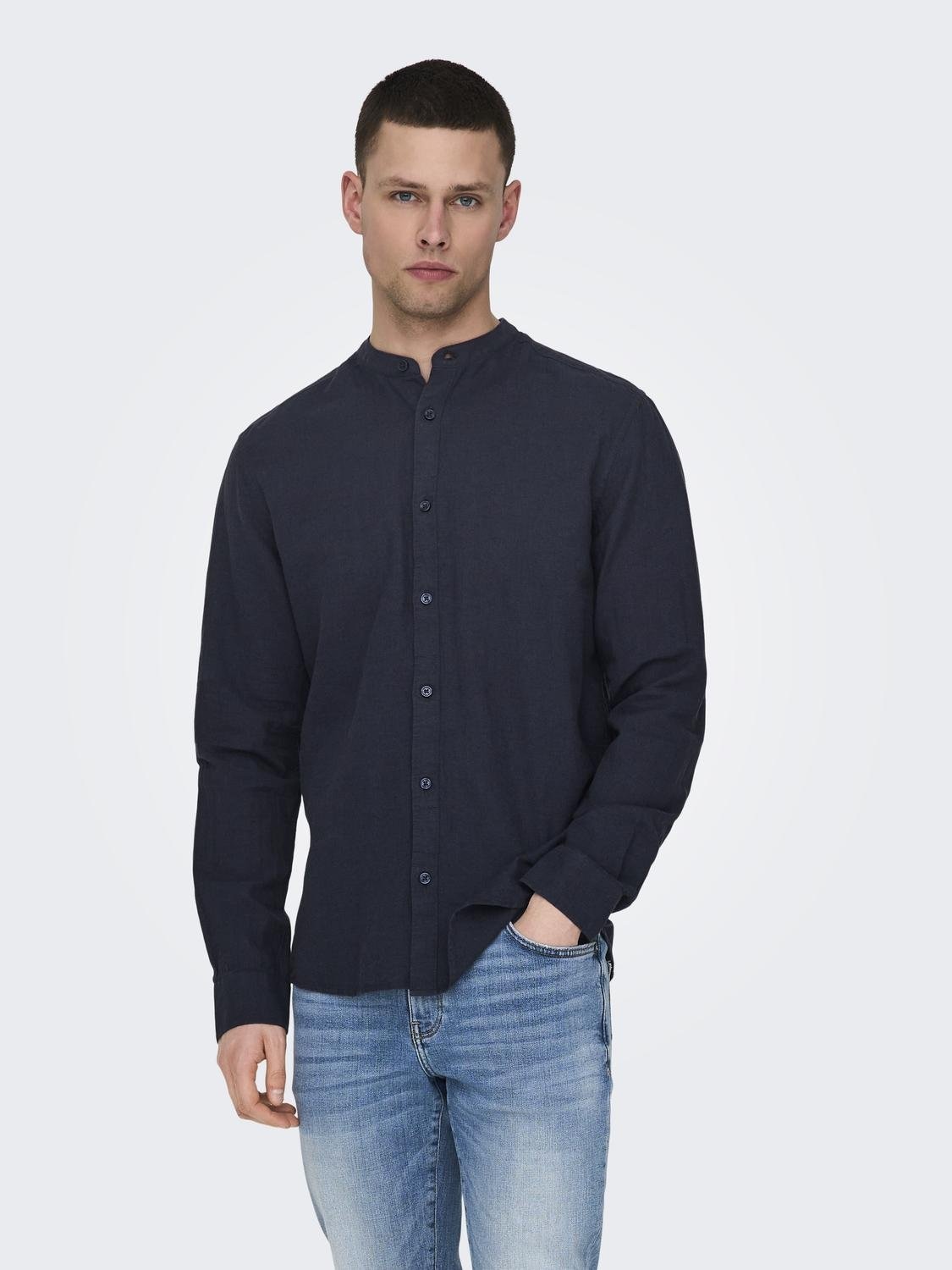 ONLY & SONS Langarmhemd "ONSCAIDEN LS SOLID LINEN MAO SHIRT NOOS" günstig online kaufen