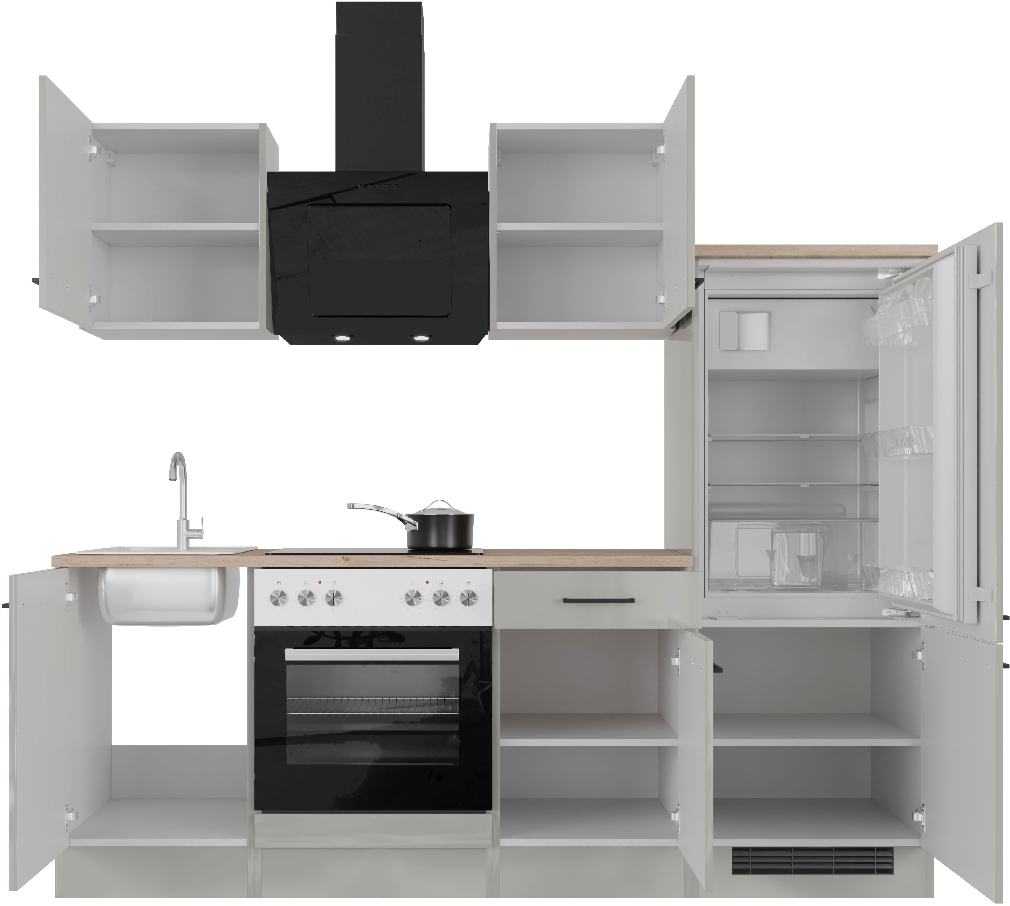 Thumbnail - Flex-Well Küchenzeile "Lund" wahlweise mit E-Geräten, Breite 220 cm, glänzende Fronten