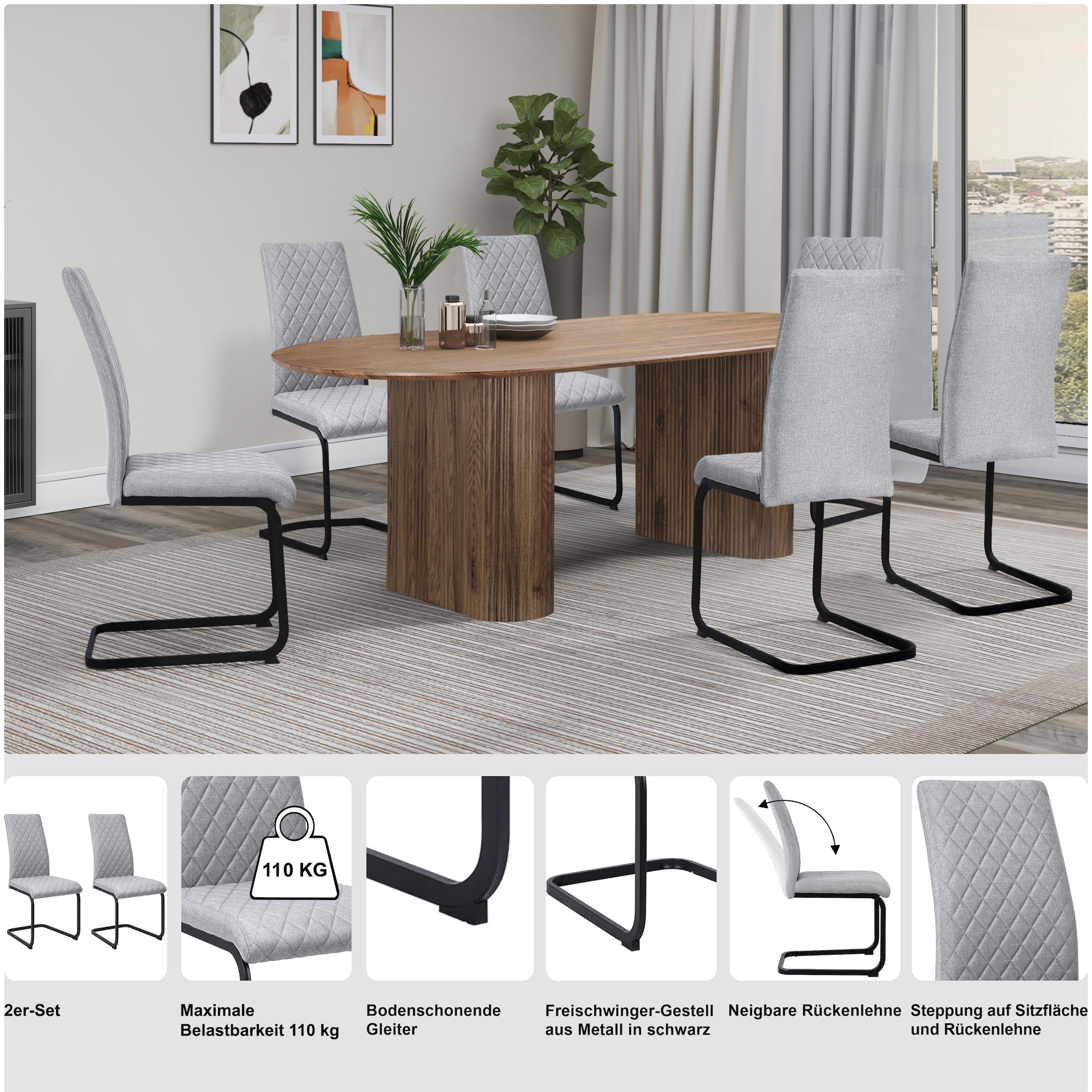 OTTO home Esszimmerstuhl »Valbourg« () Freischwinger, gepolsterte Rückenlehne und Sitzfläche, 2er Set