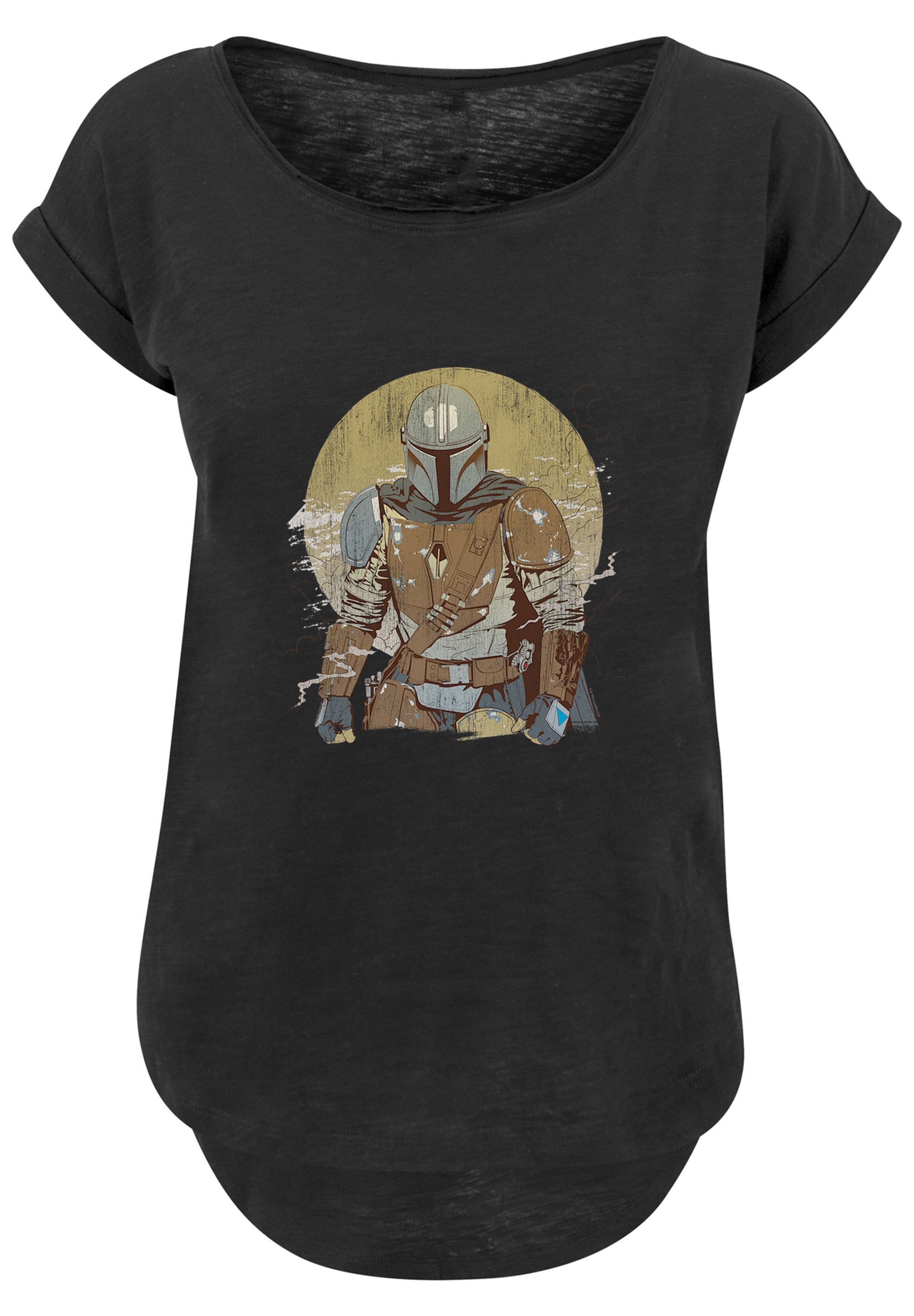 F4NT4STIC T-Shirt »Star Wars Mandalorian Distressed Warrior«, Damen,Premium Merch,Lang,Longshirt,Bedruckt