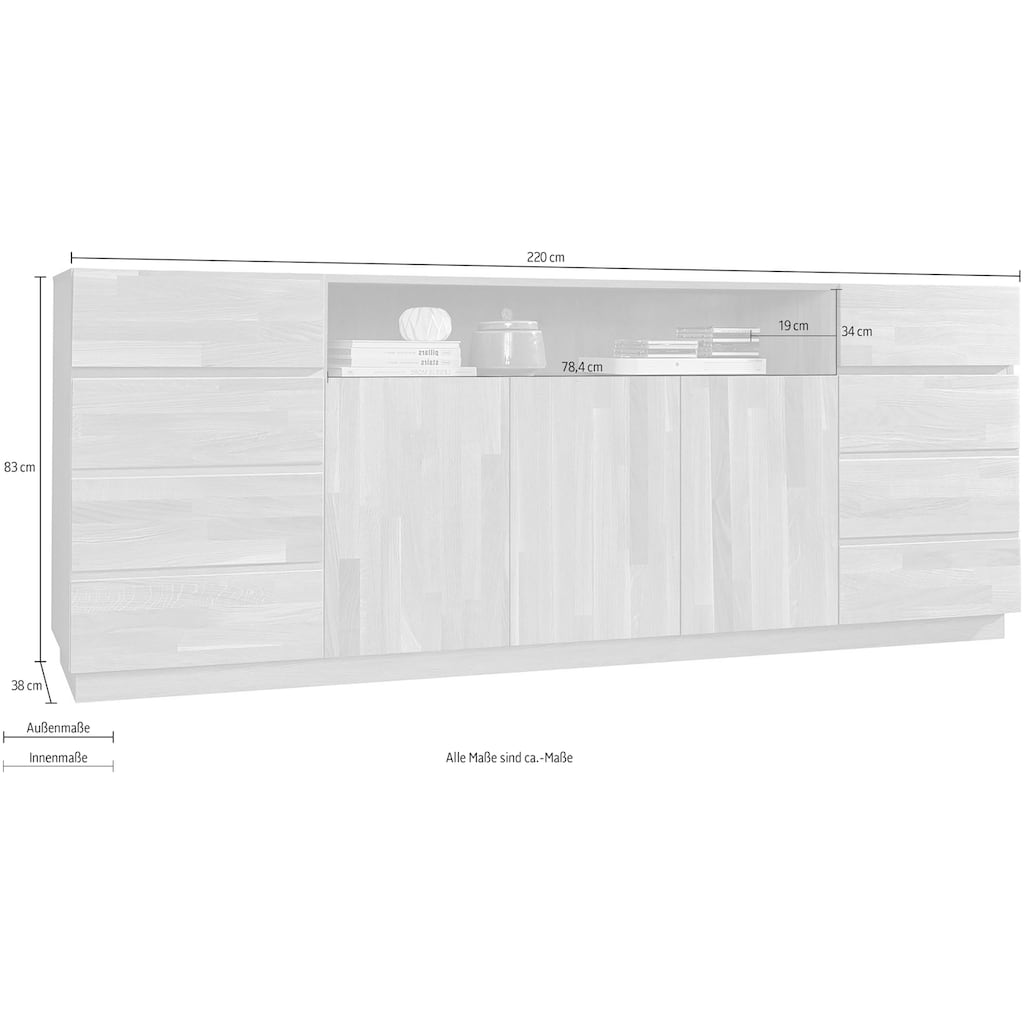 Home affaire Sideboard, Breite 220 cm, mit 5 Türen, teilmassiv, FSC®-zertifiziert