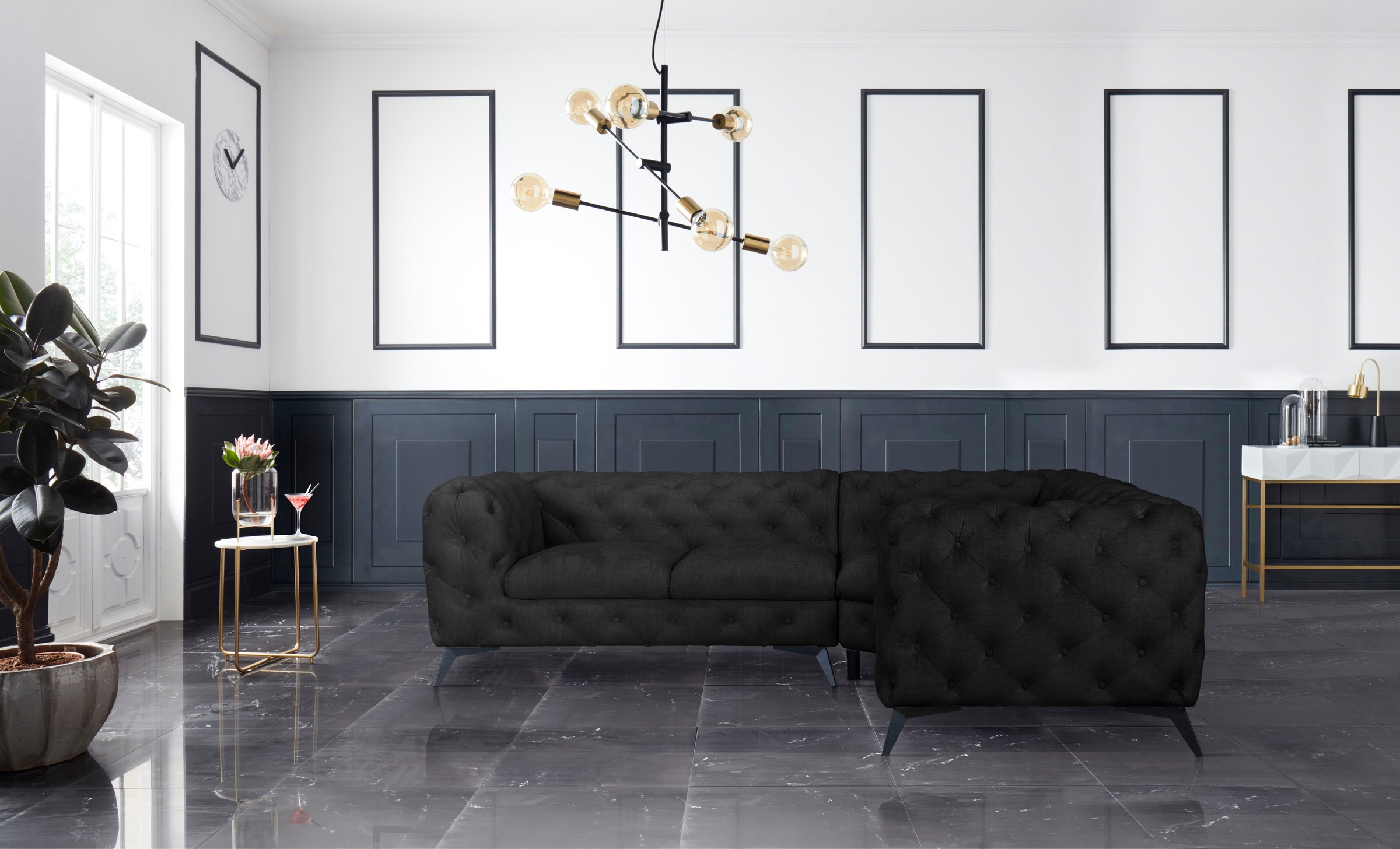 Leonique Chesterfield-Sofa "Ecksofa GLYNIS L-Form mit Wellenunterfederung, günstig online kaufen