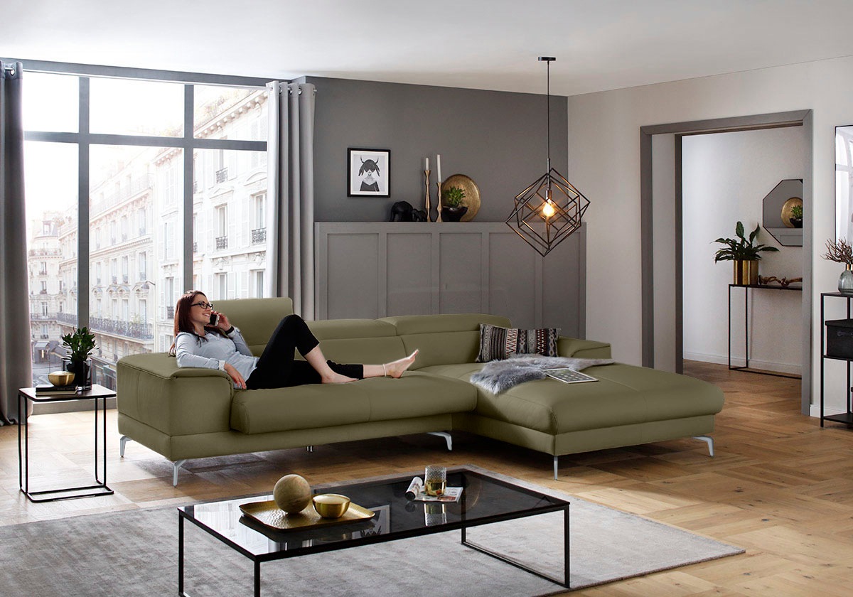 W.SCHILLIG Ecksofa »piedroo, Designsofa mit tollem Sitzkomfort, bequem und elegant, L-Form«, Kopfteilverstellung, wahlweise mit Sitztiefenverstellung, Breite 303cm
