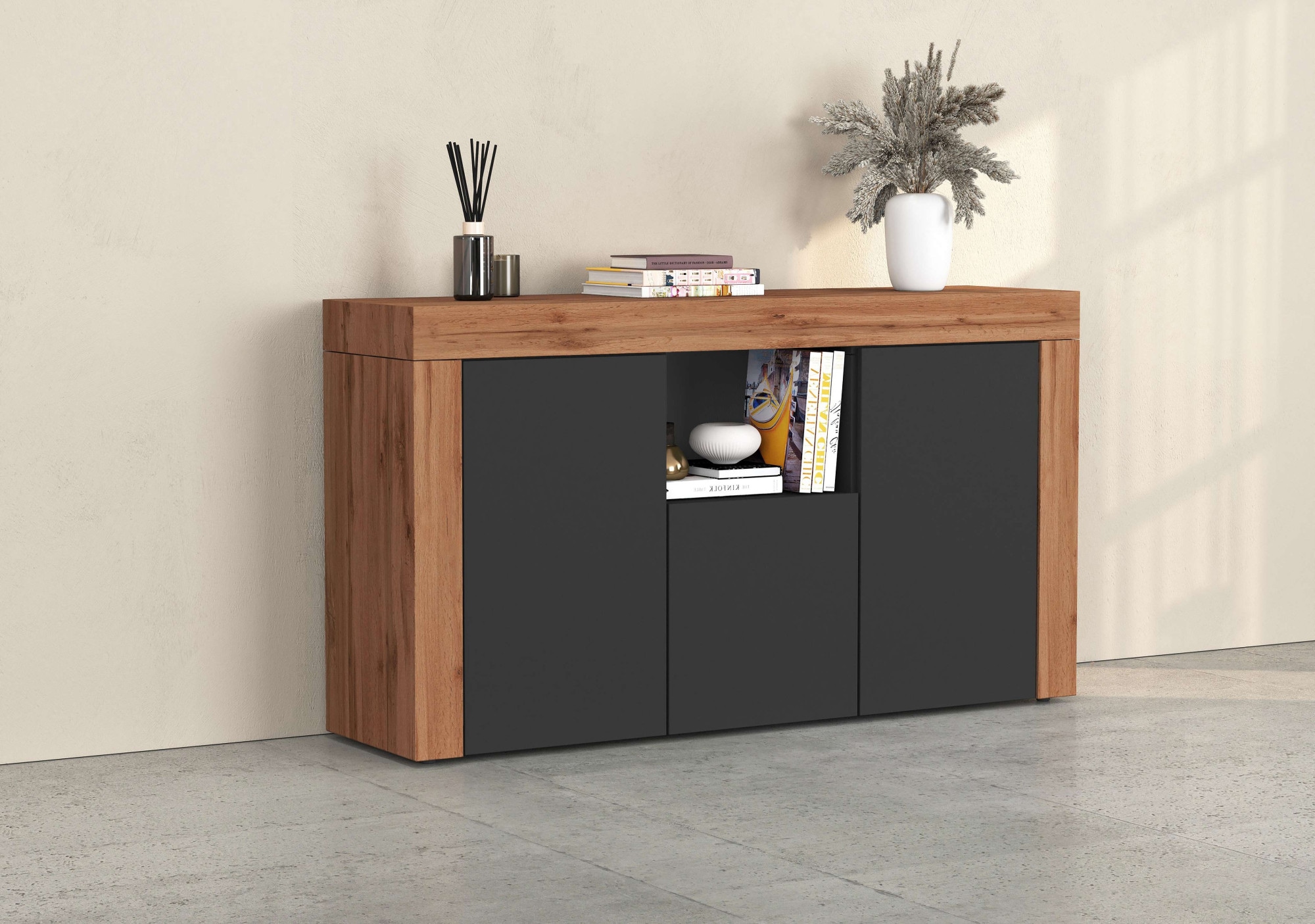 INOSIGN Sideboard "CHRONOS Breite 155 cm mit 3 Türen, 1 offenes und 6 gesch günstig online kaufen