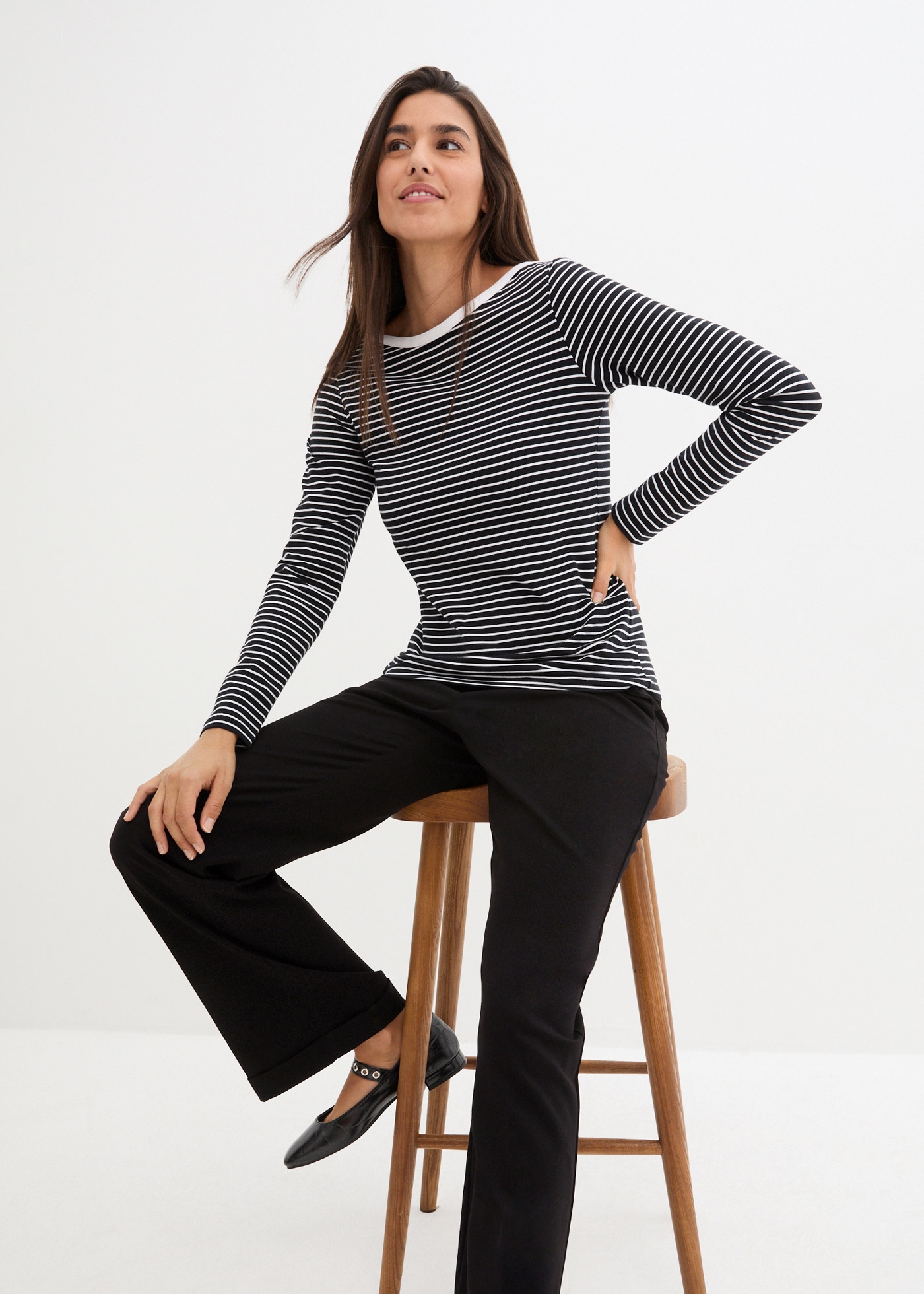 bonprix Langarmshirt »Langarmshirt mit reiner Baumwolle« mit Streifen Muster