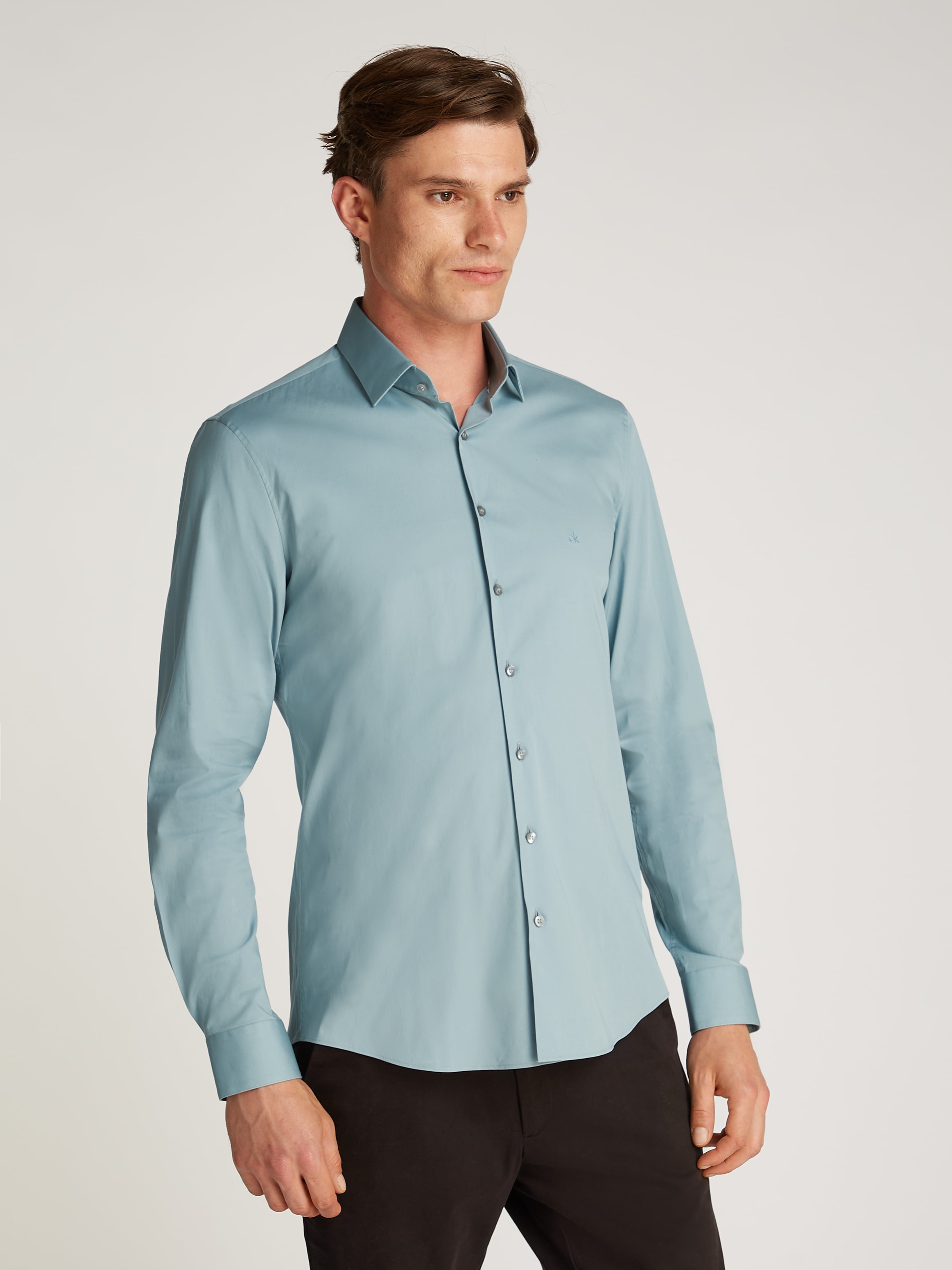 Calvin Klein Businesshemd »POPLIN STRETCH SLIM SHIRT« mit Kentkragen, Logoprint auf Brusthöhe