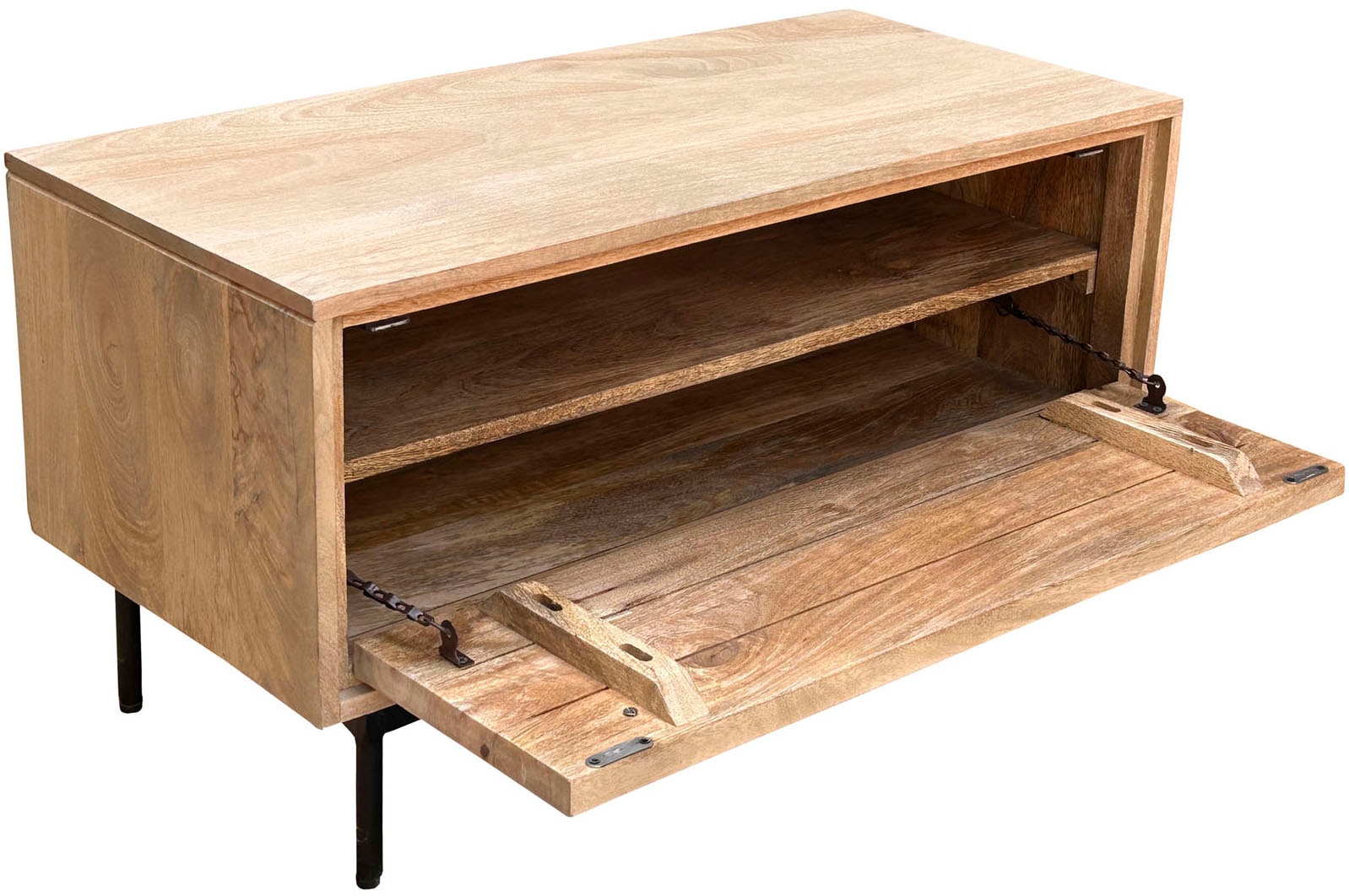 SIT Schuhschrank »Vieste aus Mangoholz mit Lamellen-Schnitzereien & Metallfüßen« 1 Stk. tlg. 2 Fächer hinter 1 Klappe mit 15 cm hohen schwarzen Metallfüßen