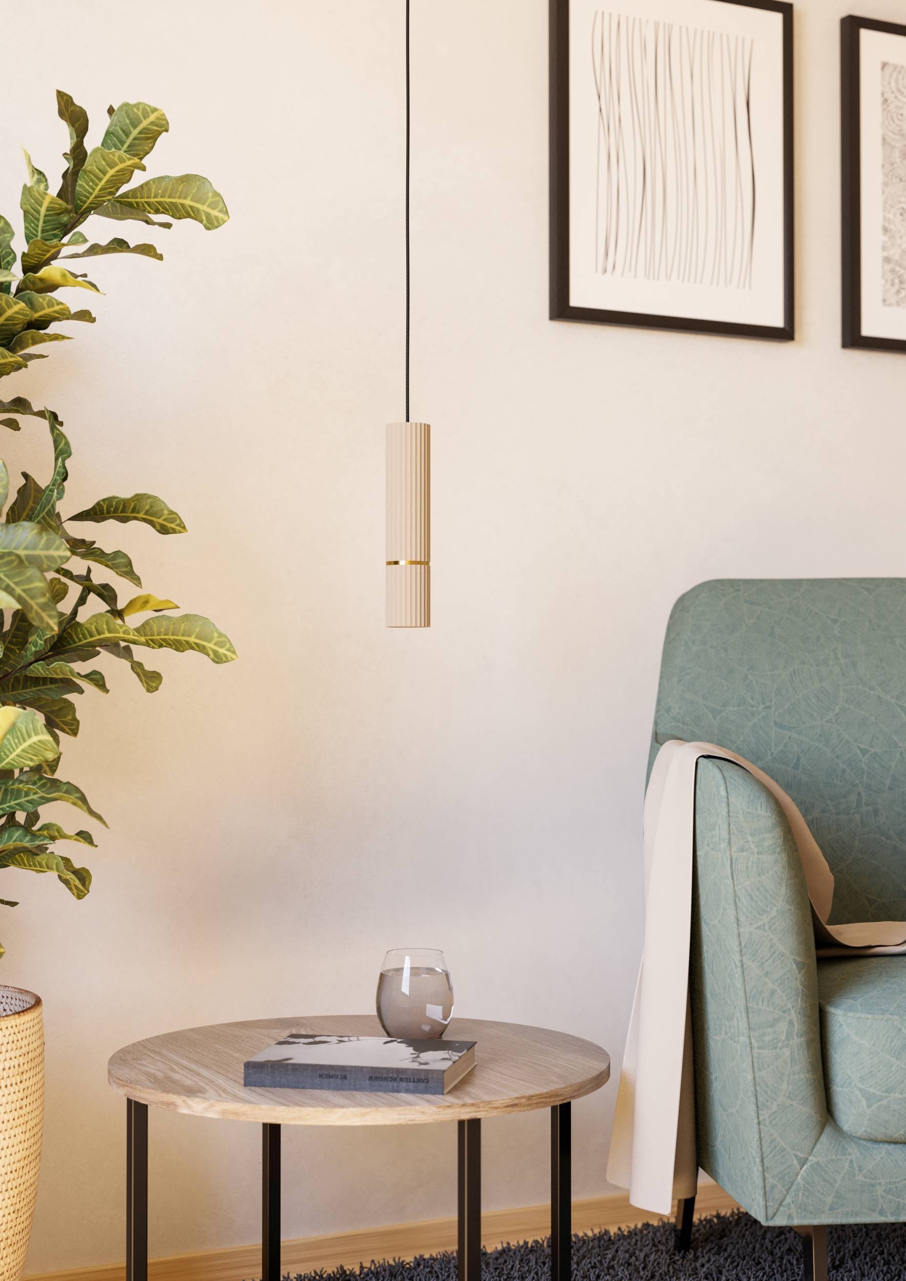 EGLO Hängeleuchte »Caminia Hängelampe, beige und gold, Esstischlampe, Pendelleuchte, GU10« GU10 1 Stk. Hängeleuchte - H110 x Ø6 cm - sandfarben, messing-gebürstet