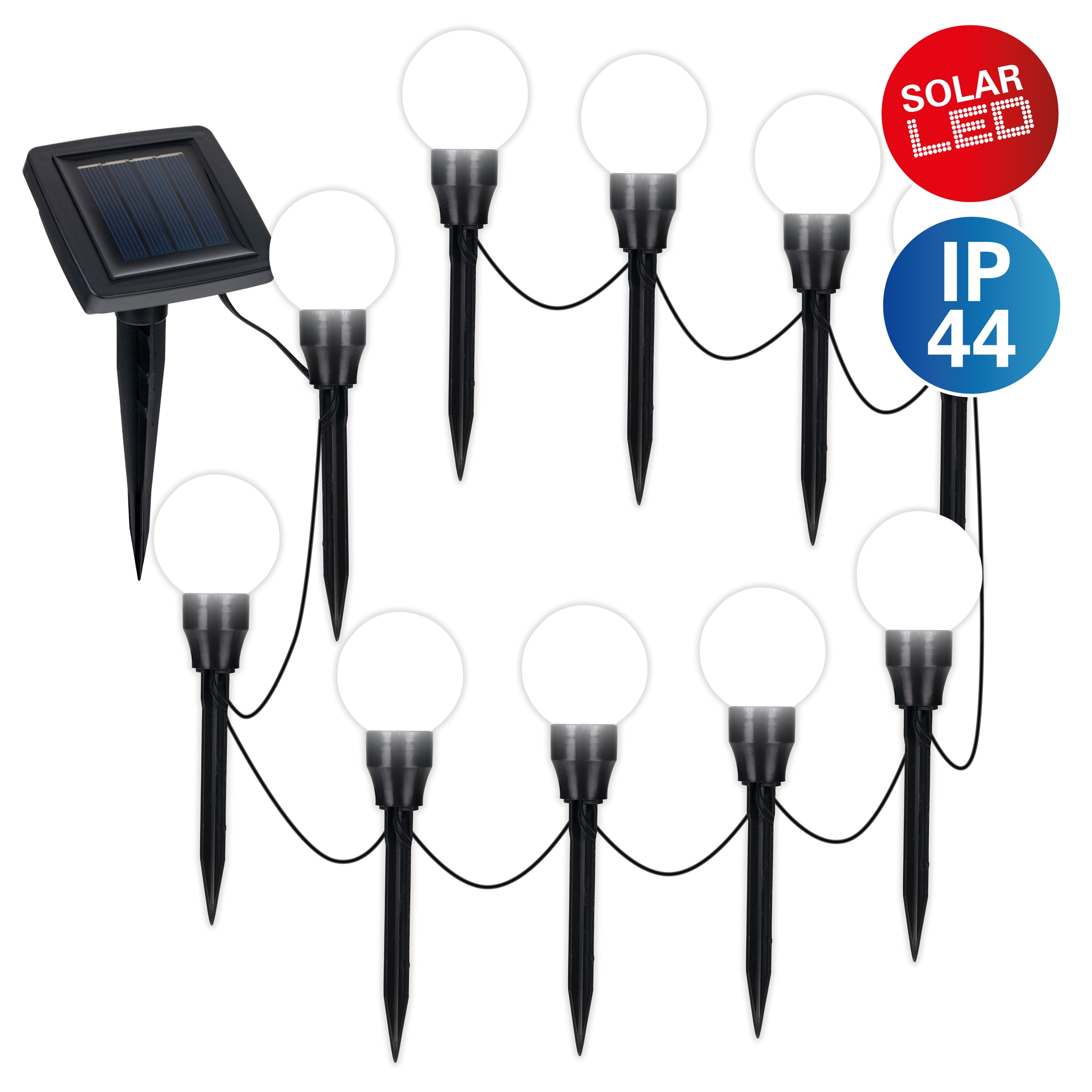 näve LED Solarleuchte "Helsinki" LED-Modul 1 Stk. Warmweiß 10er Set Dekoerdspieße kugelförmig mit Solarpanel, L: 650cm, warmweiß