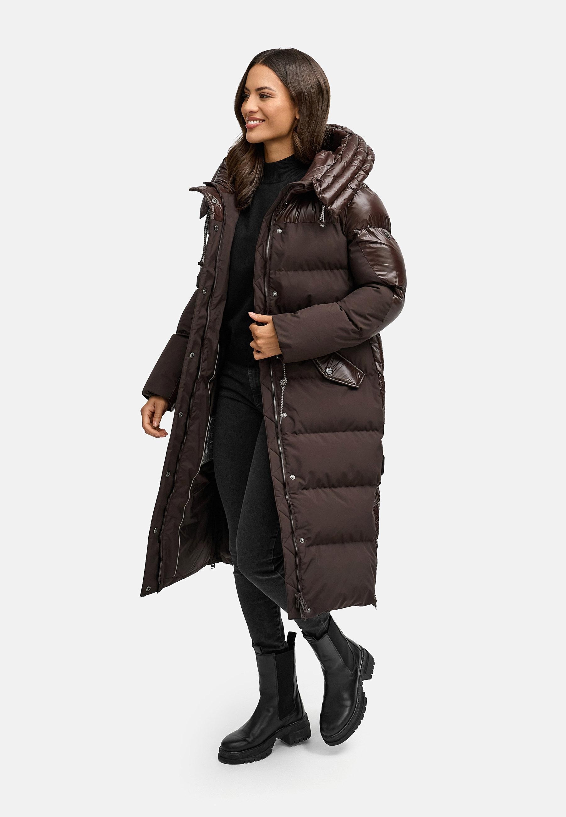 Navahoo Steppmantel »Knusperherz 14«, Langer gesteppter Damen Wintermantel mit Materialmix