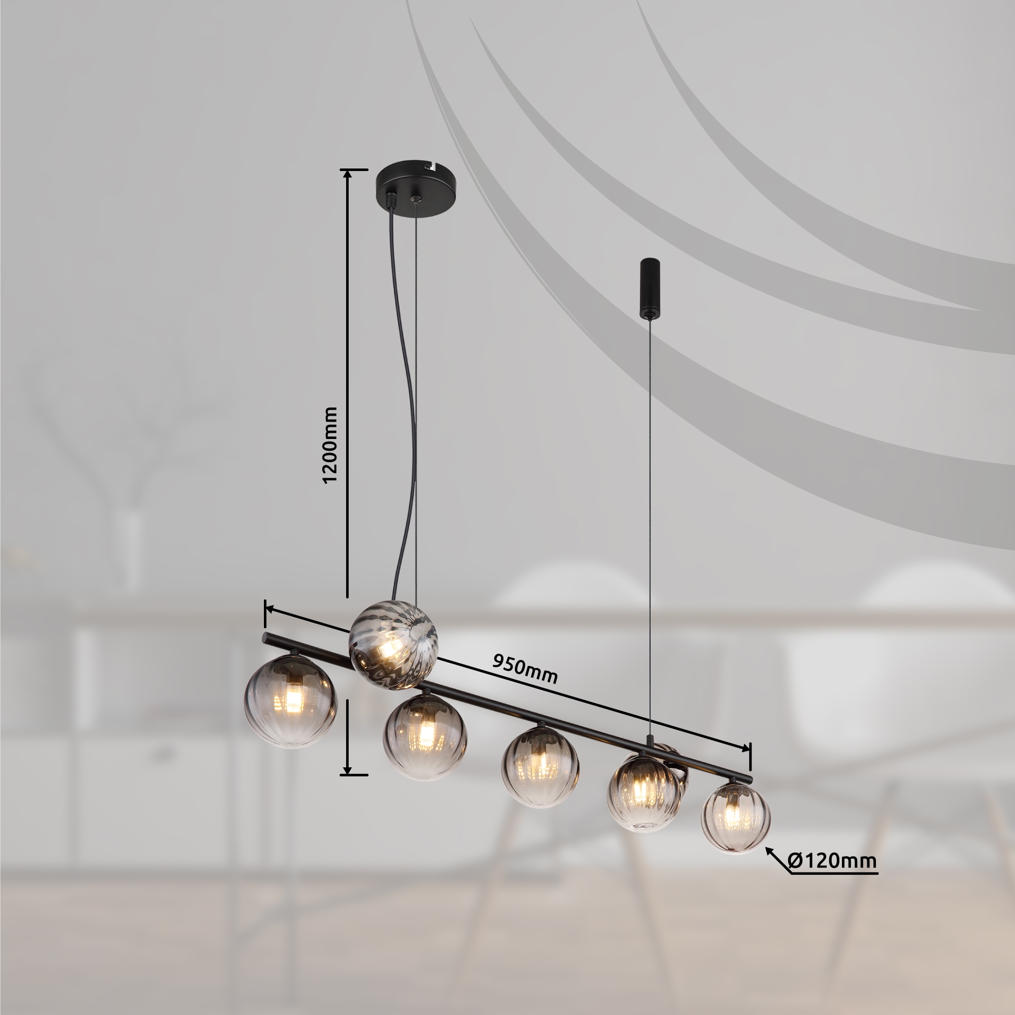 GLOBO LIGHTING Hängeleuchte »DALLERTA«, Leuchtmittel G9 | ohne Leuchtmittel, Hängelampe/Pendelleuchte/Glas rauchfarben/Höhe kürzbar/Esstisch