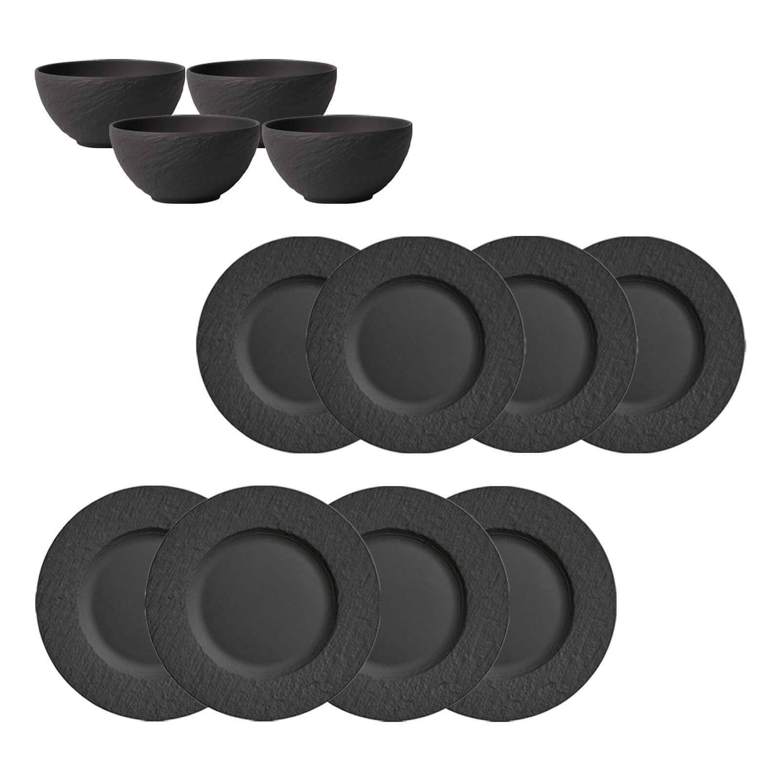 Villeroy & Boch Geschirr-Set »Teller-Set Manufacture Rock schwarz« Spülmaschinengeeignet, Mikrowellenfest