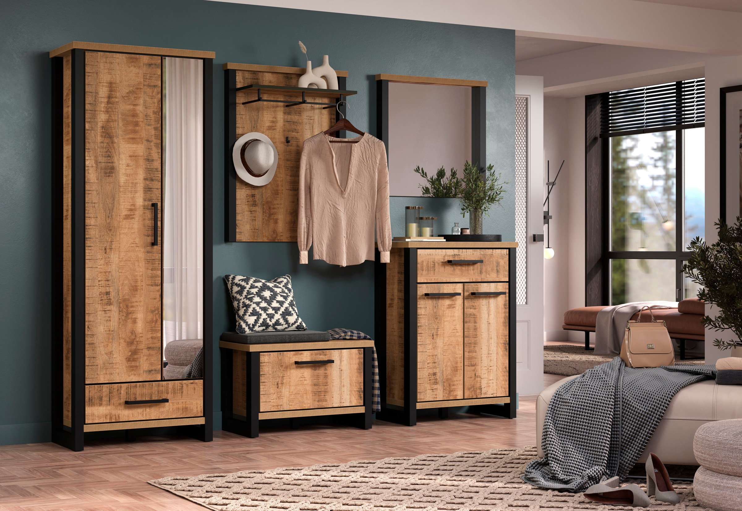 Home affaire Garderobenschrank »Elda« 1 Stk. tlg. Schrank mit ausziehbarer Kleiderstange, 2 Türen – (B/T/H) 73/39/195 cm
