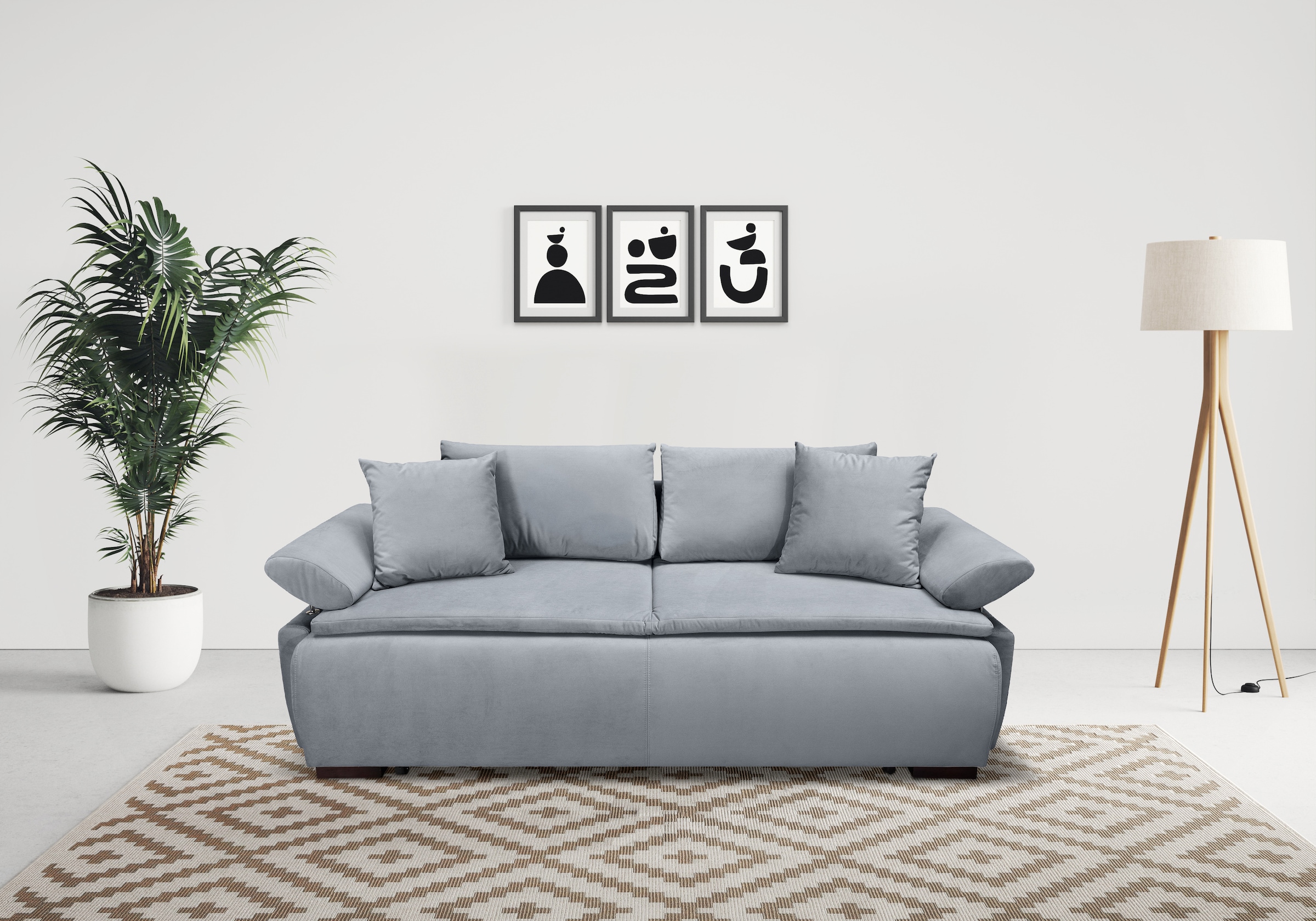 Home affaire Schlafsofa "Romeo, B: 224 cm, Liegefl. 152x200 cm" Schlaffunktion, Bettkasten, Armteilverstellung & Zierkissen, Boxspring