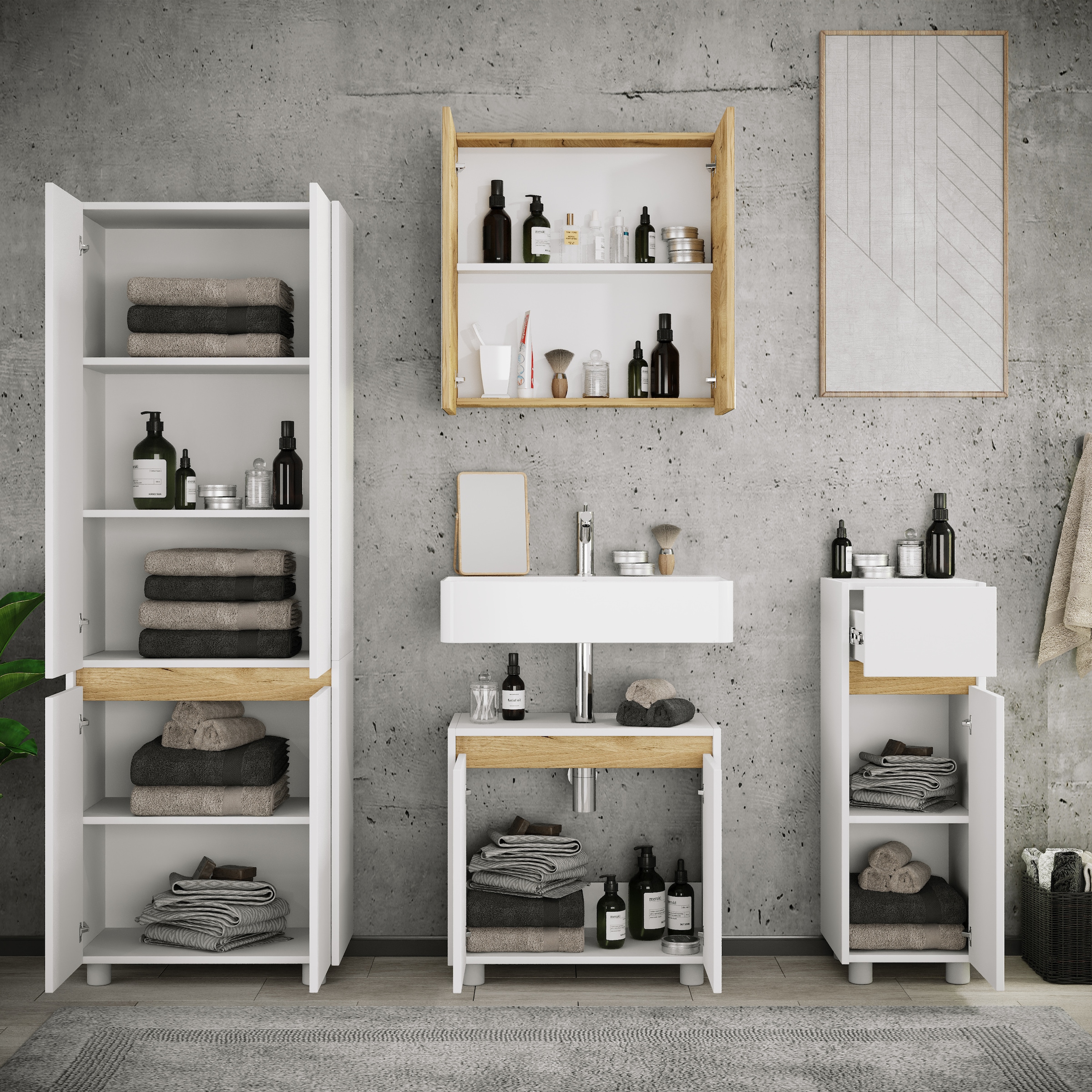 VCM Badmöbel-Set »4-tlg. Badmöbel Set Komplett Badschrank Cosila  XL« 4 Stk. tlg.