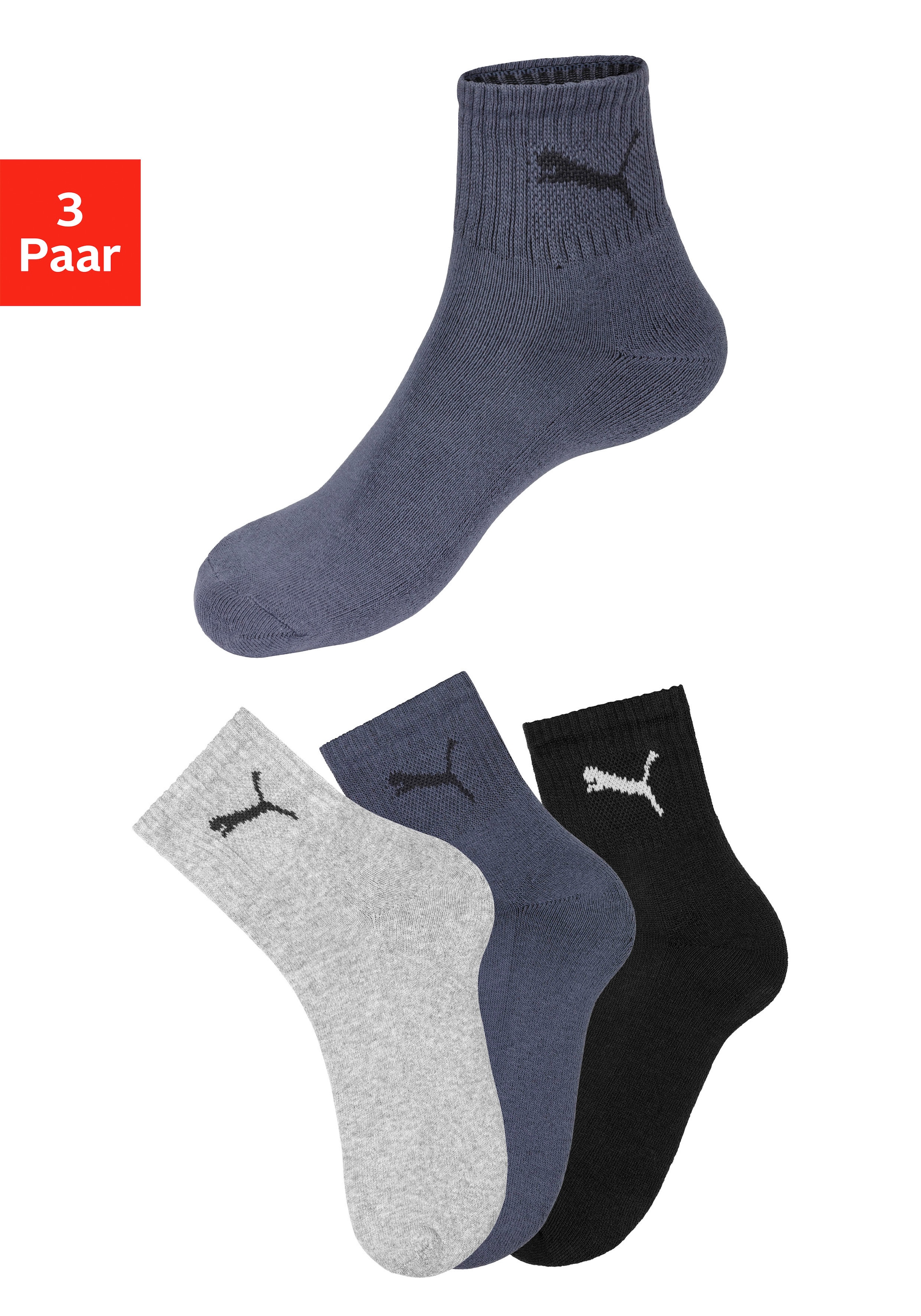 PUMA Sportsocken "short crew", (3 Paar), mit klassischer Rippe günstig online kaufen