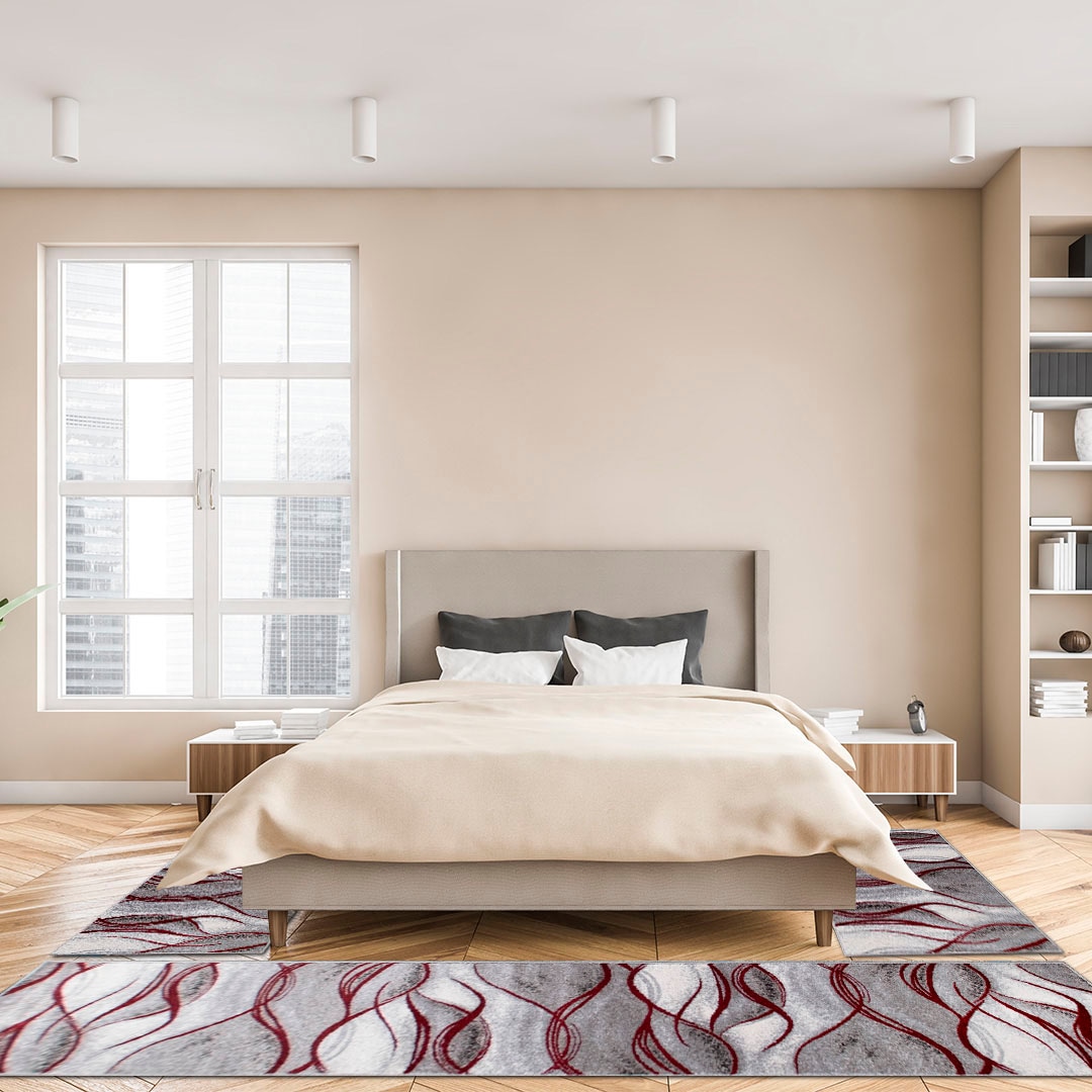 my home Bettumrandung »Tritom«, (3 tlg.), mit besonders weichem Flor, Kurzflor, modernes Wellen Muster