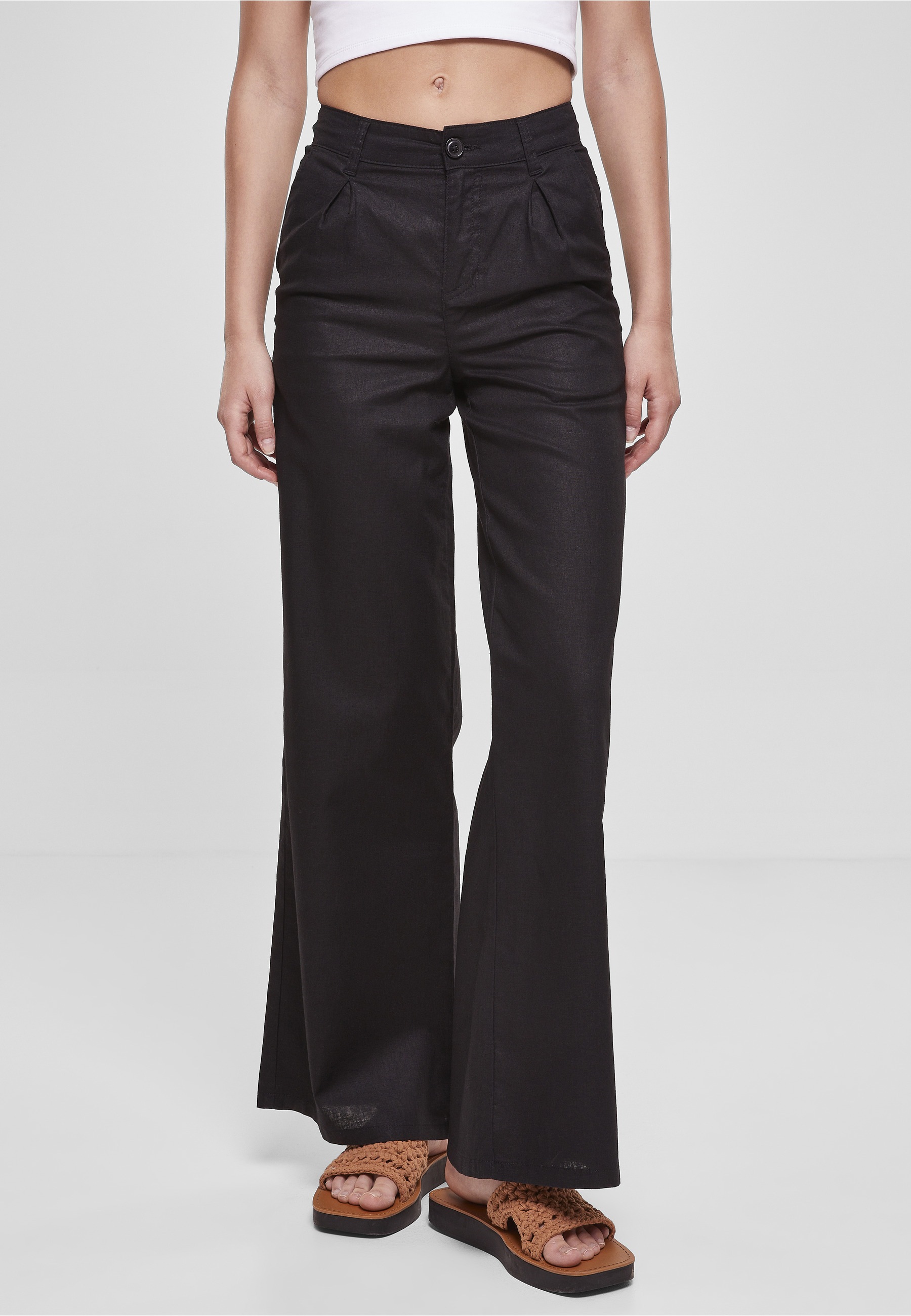 URBAN CLASSICS Stoffhose »Urban Classics Damen Ladies High Linen Mixed Wide Leg Pants«