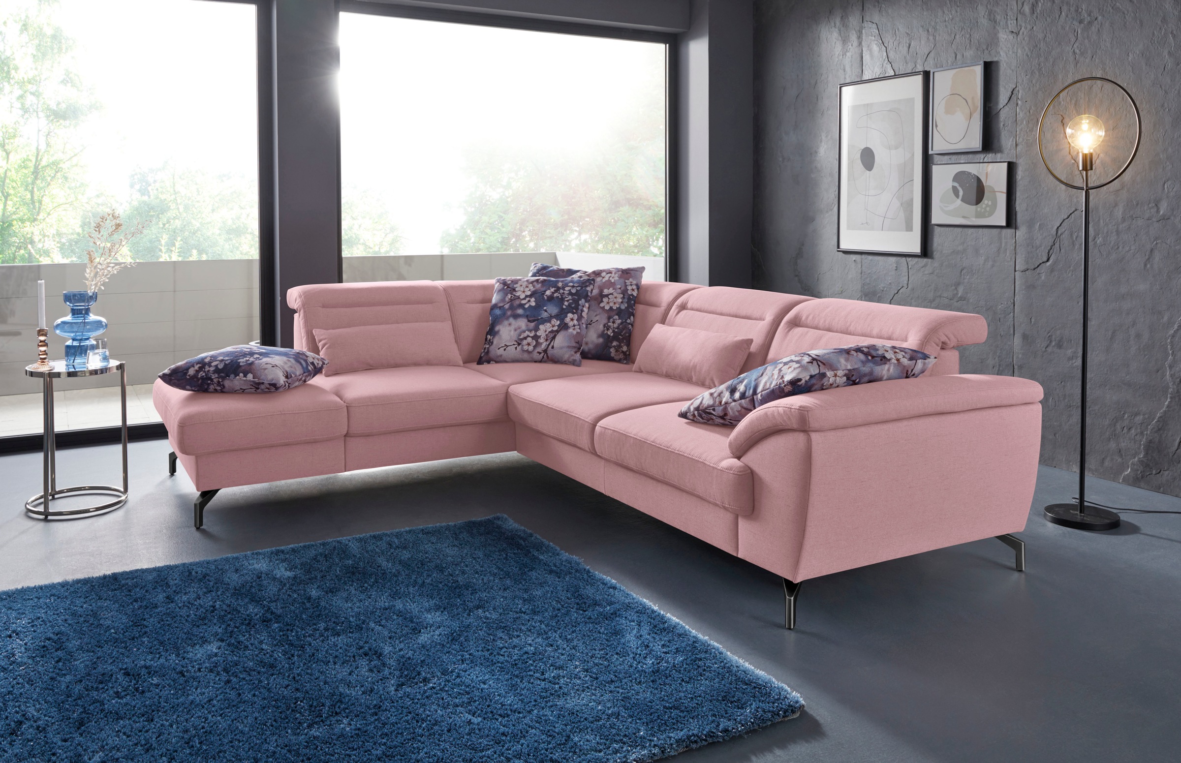 sit&more Ecksofa »Percy L-Form« 12 cm Fußhöhe, Sitztiefenverstellung, wahlweise in 2 Fußfarben