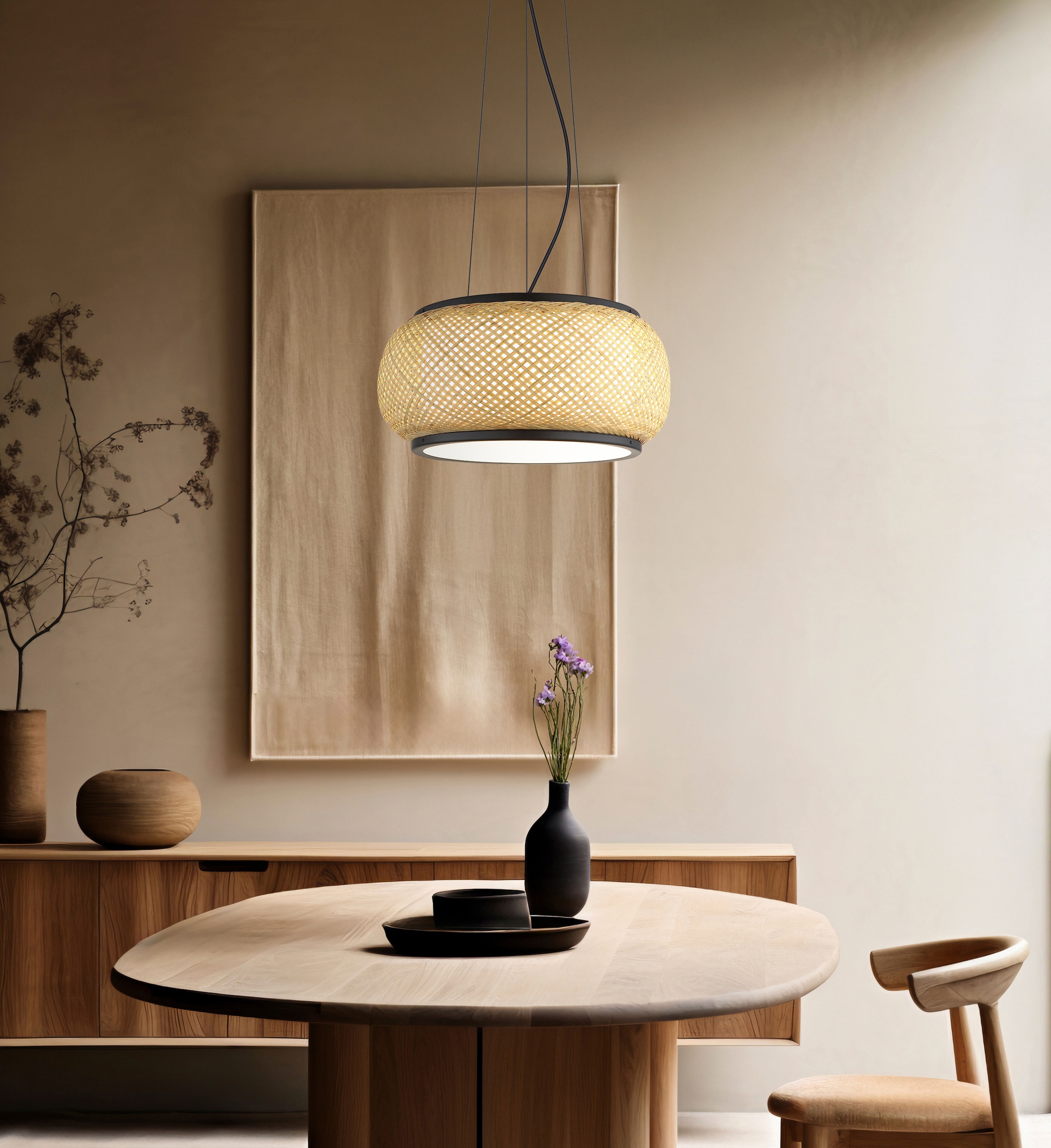 GLOBO LIGHTING Hängeleuchte »BAMBORA« LED-Modul 1 Stk. Schwarz Bambus Pendelleuchte LED CCT Memory, kürzbar