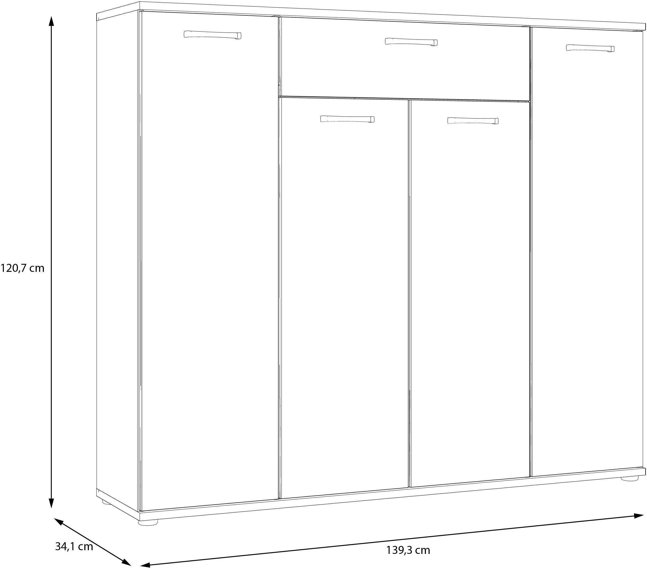 FORTE Kommode »Kombikommode, Stauraum, Einlegeböden verstellbar« B/H/T ca.140/120/34 cm, viel Stauraum, PEFC zertifiziert