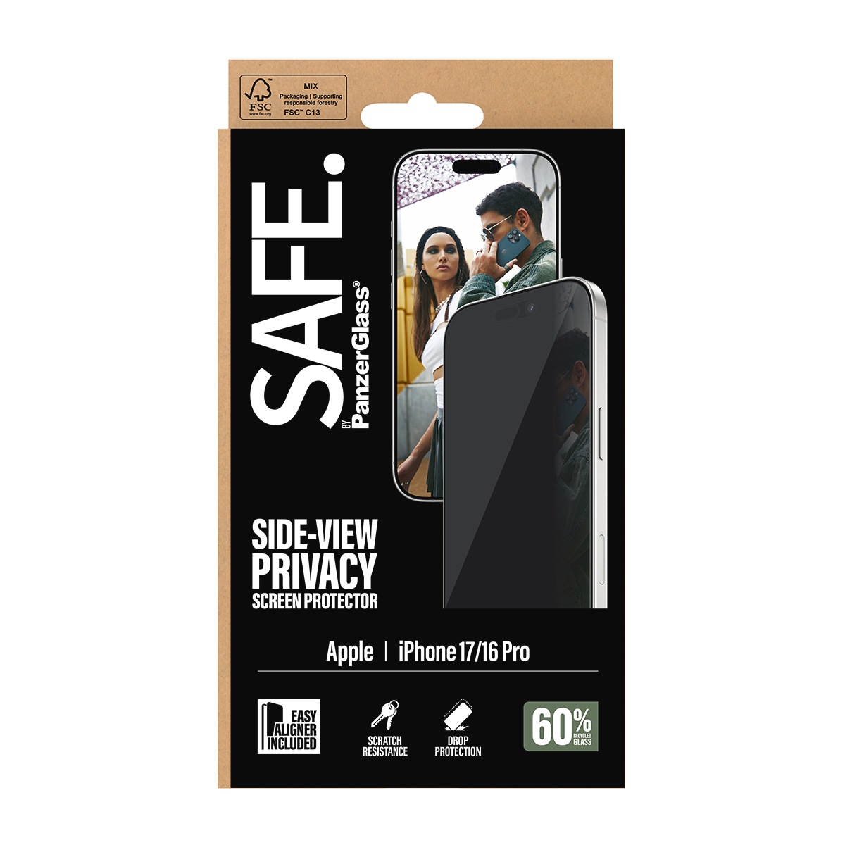 SAFE by PanzerGlass Displayschutzglas »Side-View Privacy Screen Protector«, für Apple iPhone 17-Apple iPhone 16 Pro, Displayschutzfolie, Schutzfolie, Bildschirmschutz, kratz- & stoßfest