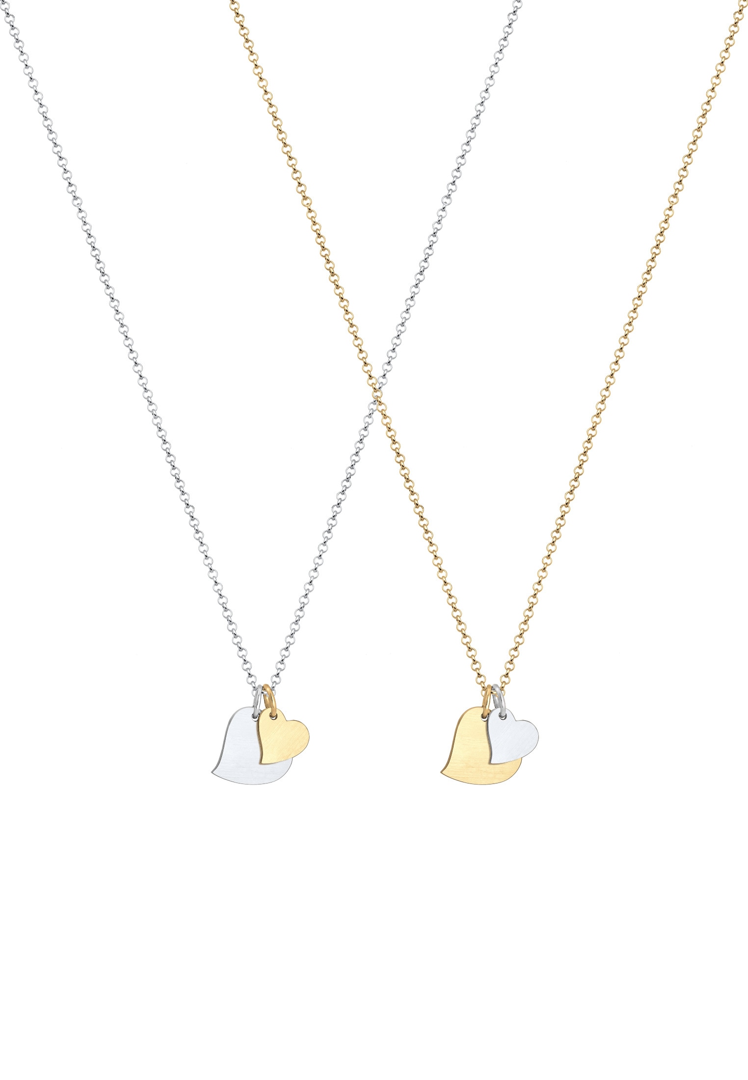 Elli Ketten-Set »Mutter Tochter Bi-Color Herzen Matt 925 Silber«