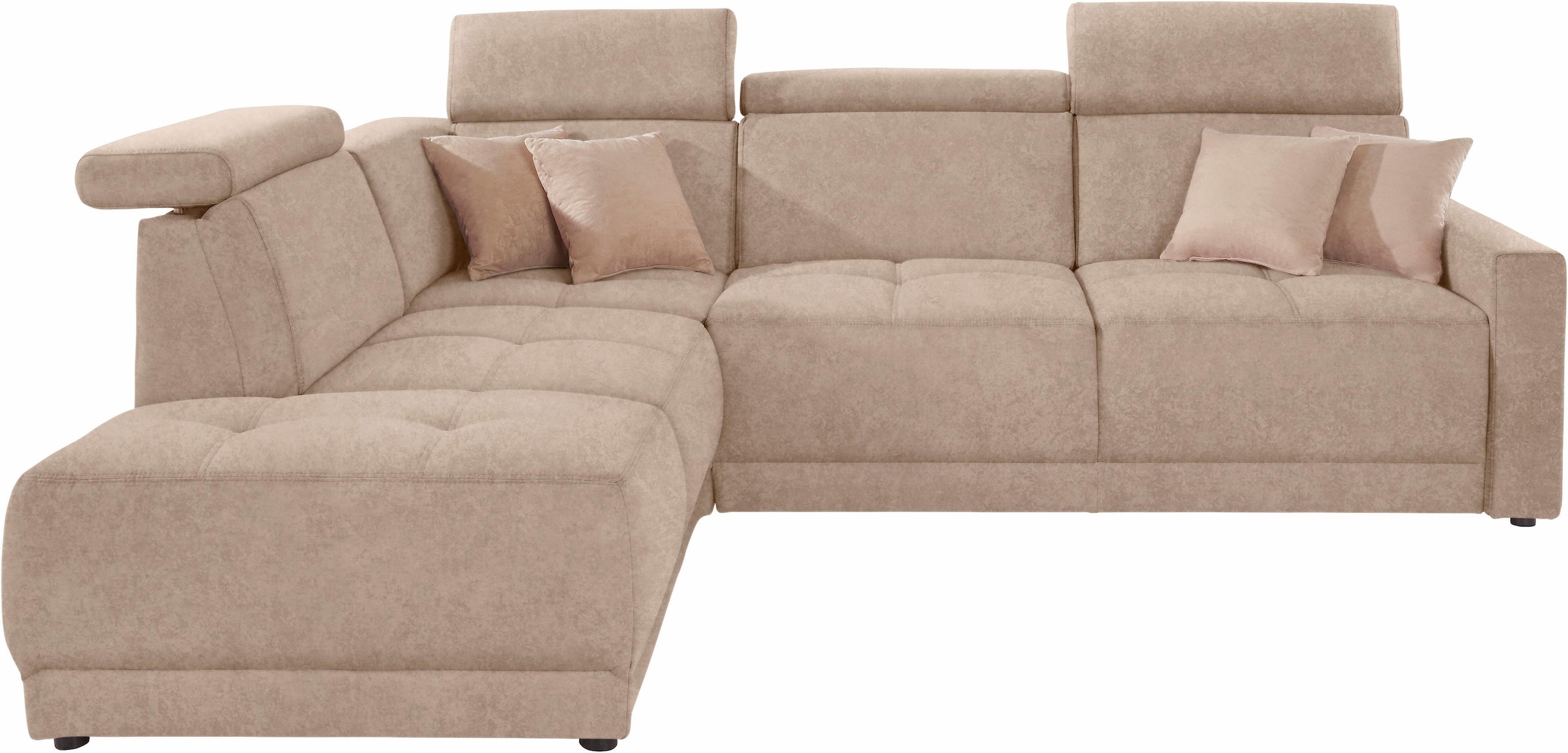 DOMO collection Ecksofa »Ava, moderne Sitzheftung mit toller Doppelnaht, komfortabel, L-Form«, mit Ottomane, inkl. Federkern, wahlweise mit Kopfteilverstellungen