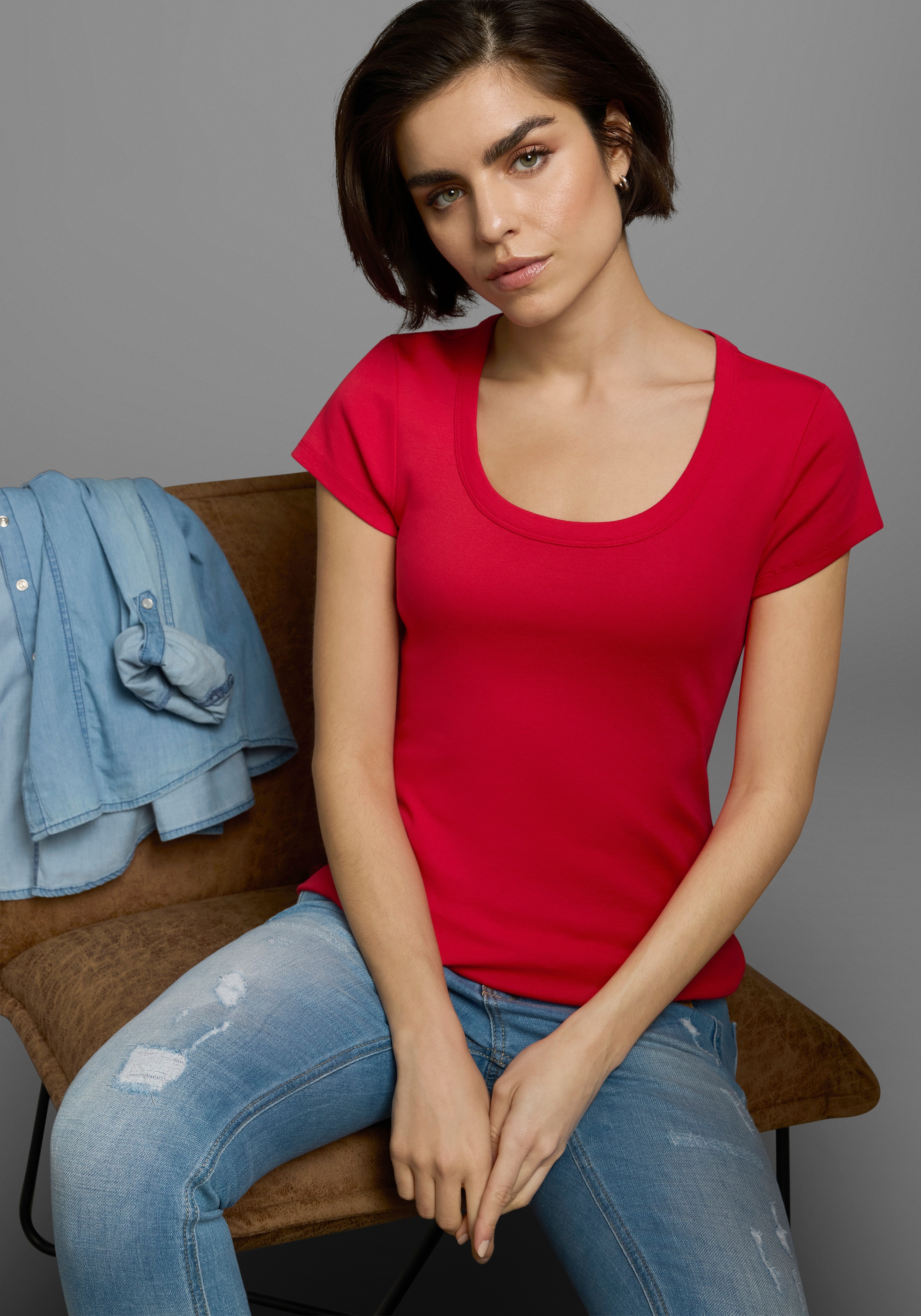 Thumbnail - Flashlights T-Shirt Packung, 2er-Pack, figurbetonter Schnitt, unifarben, Rundhalsausschnitt