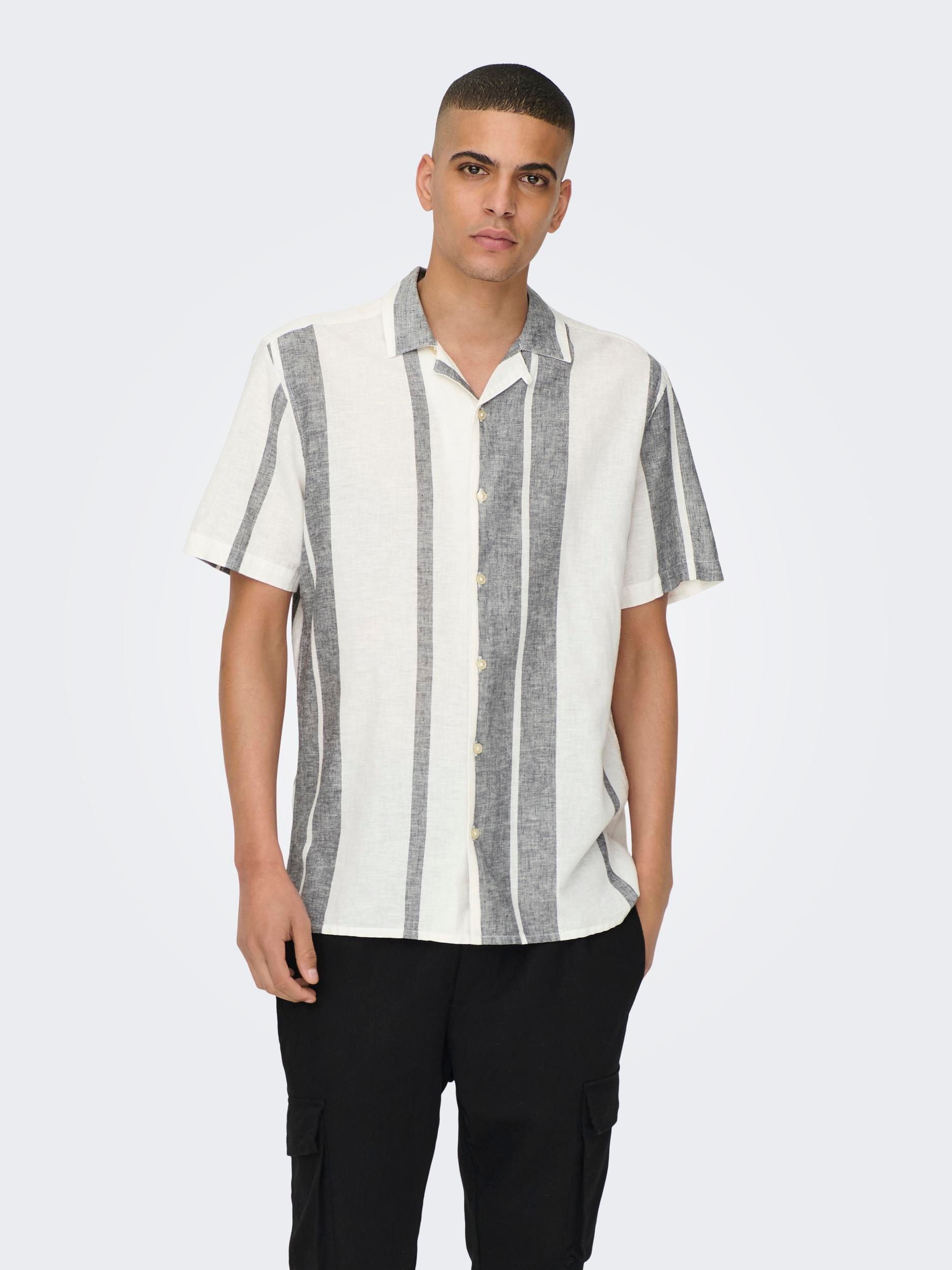 ONLY & SONS Kurzarmhemd "ONSCAIDEN SS STRIPE LINEN RESORT NOOS"