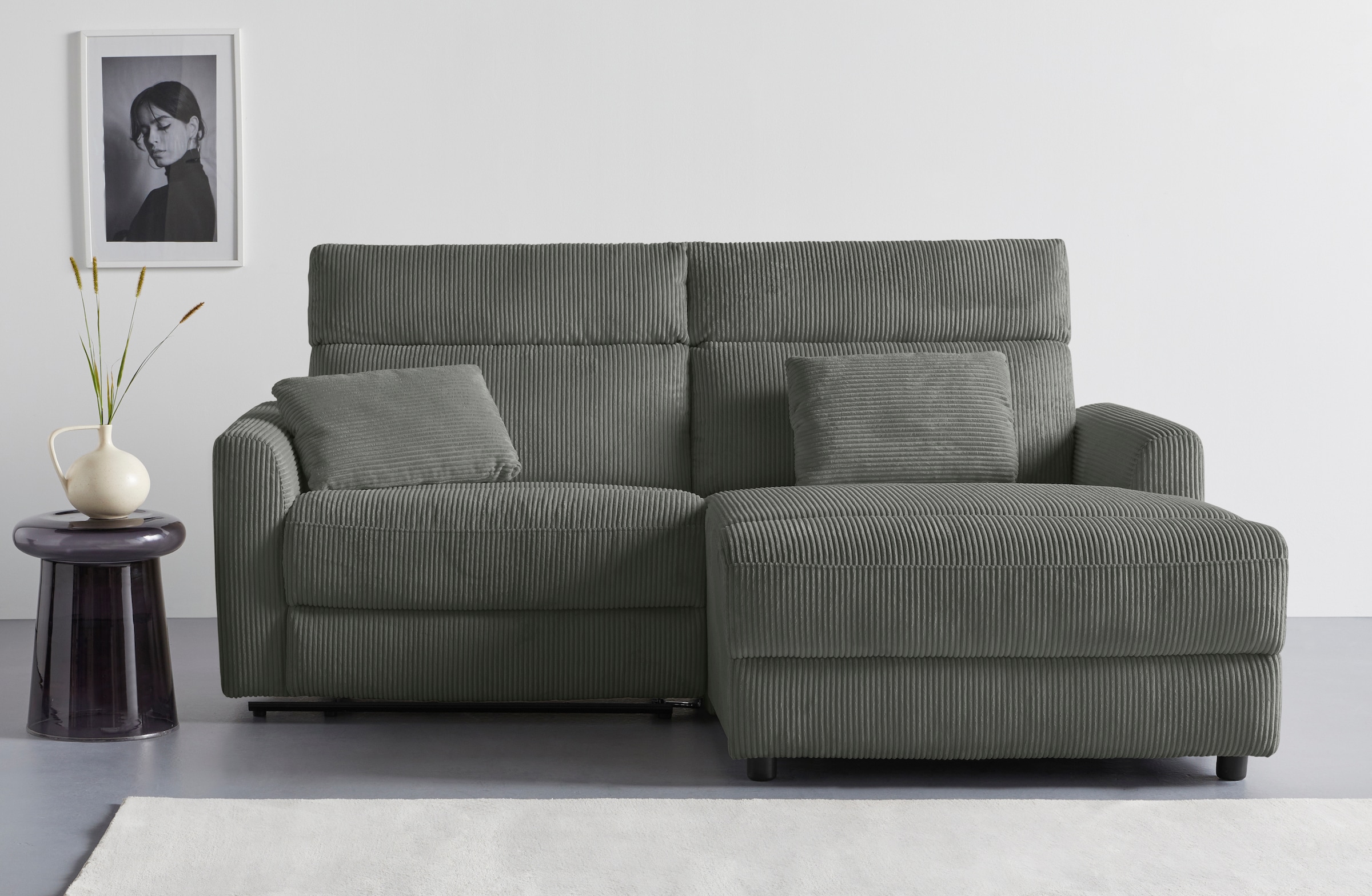 INOSIGN Ecksofa »JENNA, L-Form, 209cm, manuelle u. elektrische Funktion, mit USB A/C,«, Liegefunktion 105°-150°, Federkern, Cord