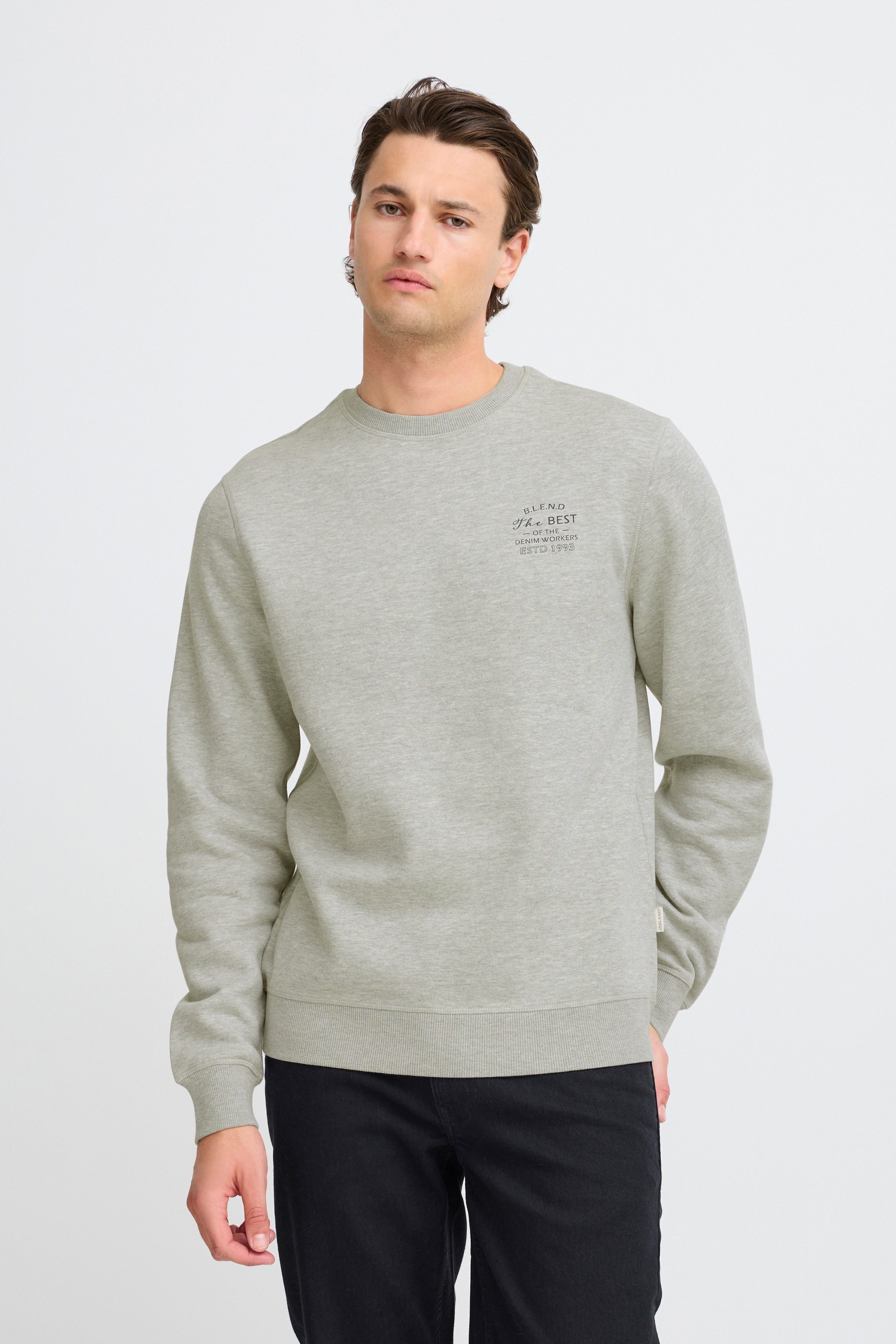 Rundhalspullover BLEND "BHSweatshirt", Herren, Gr. L, stone mix, Sweatware, 55% Polyester, 45% Baumwolle, unifarben, regular fit normal, Rundhals, eingesetzt, Pullover Rundhalspullover, Lässiger Sweatpullover mit Print 2
