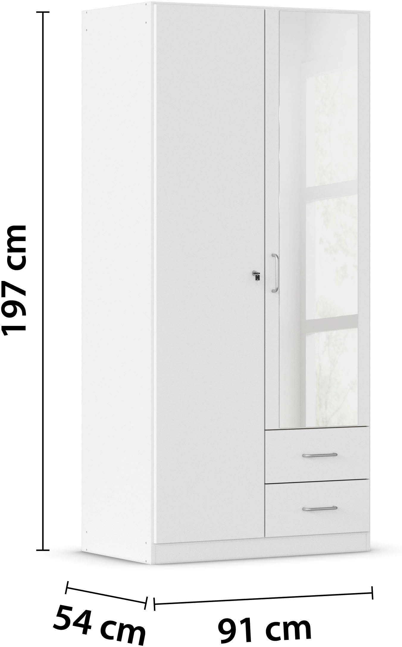rauch Kleiderschrank »Schrank Garderobe Garderobenschrank Putzschrank Wäscheschrank BERGHEIM« Breiten 91/136/181 cm, Höhe 197 cm,  2 Außenschubladen, Tür/en abschließbar je 2 Schlüssel MADE IN GERMANY
