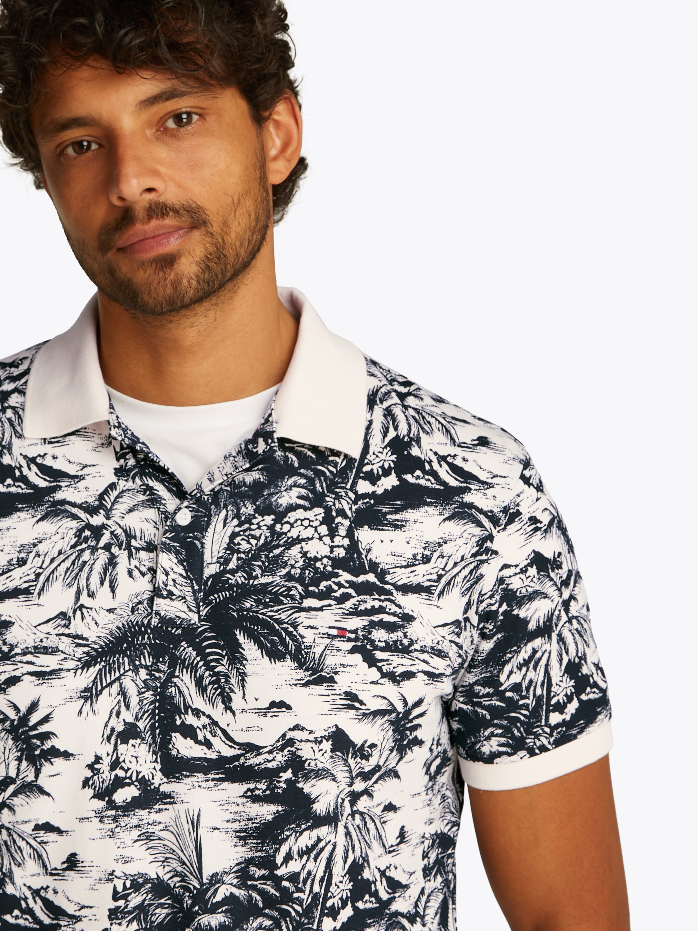 Tommy Hilfiger "ALL OVER PRINT LINEN REG POLO" mit Palmenprint günstig online kaufen