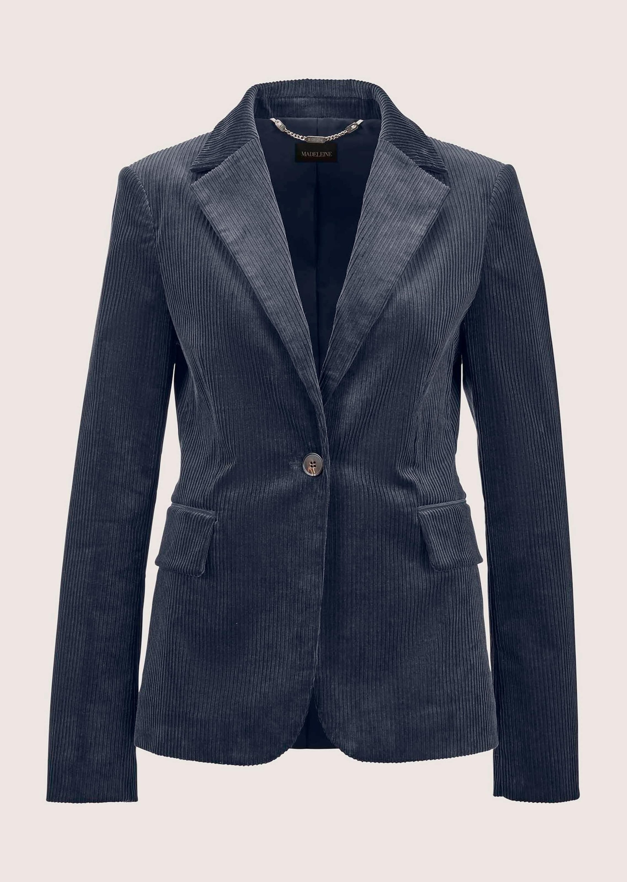 MADELEINE Damen Jerseyblazer "Cordblazer Klassischer Cordblazer mit Reverskragen"marine, Gr. 36, Obermaterial: 98% Baumwolle CO. 2% Elasthan EL.,