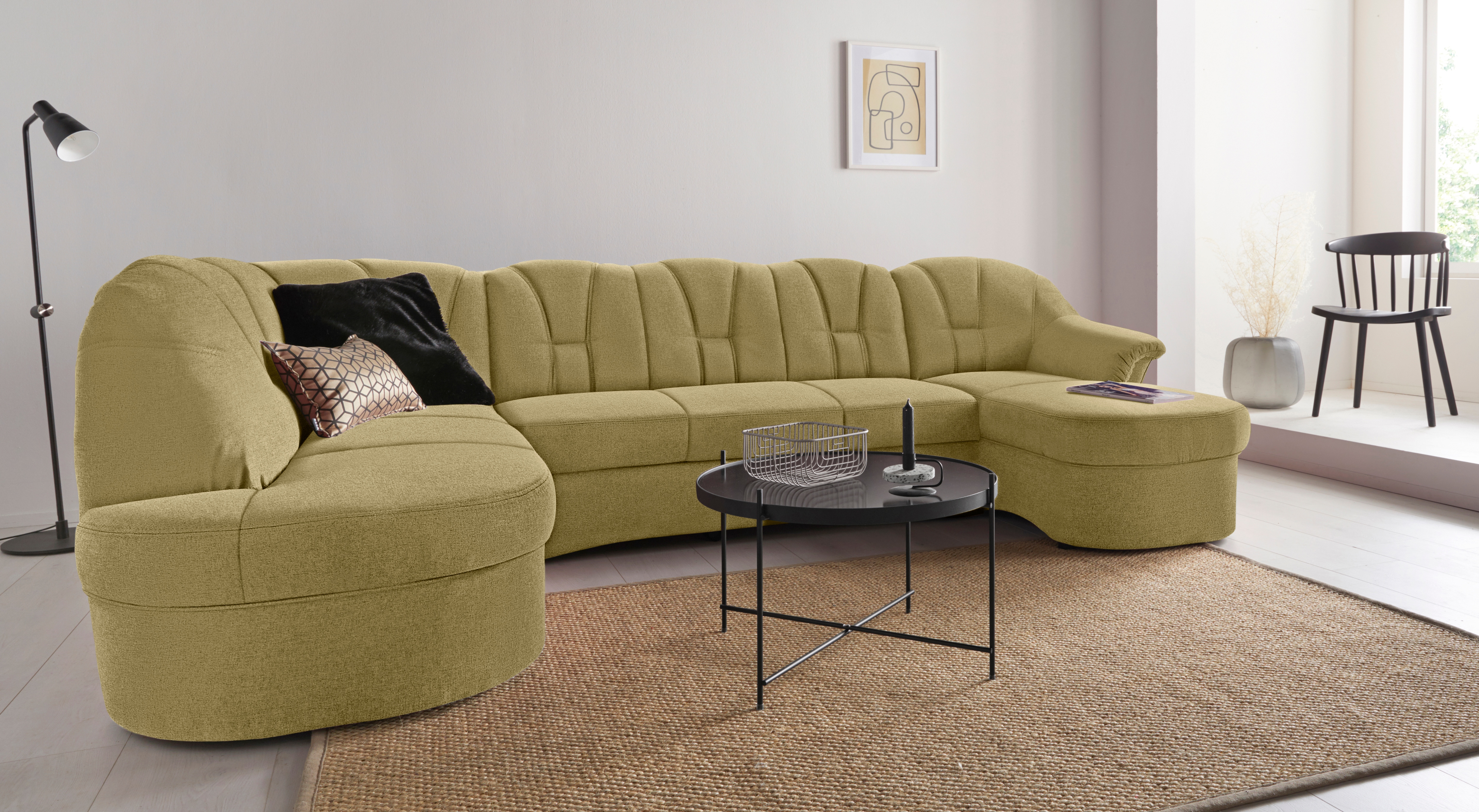 DOMO collection Wohnlandschaft "Papenburg elegand & zeitlos, viel Platz, Breite 297cm, U-Form" in großer Farbvielfalt, wahlweise Bettfunktion, frei im Raum stellbar